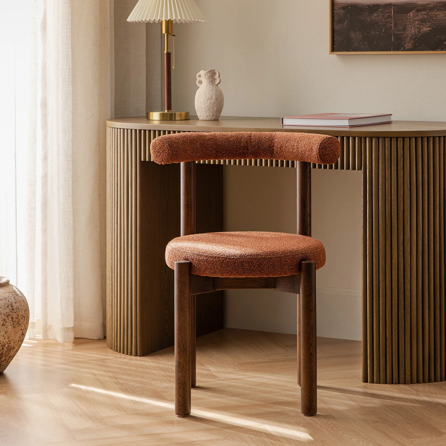 Demeter Dining Chair, Brick Boucle | Dark Walnut Frame - Image 3