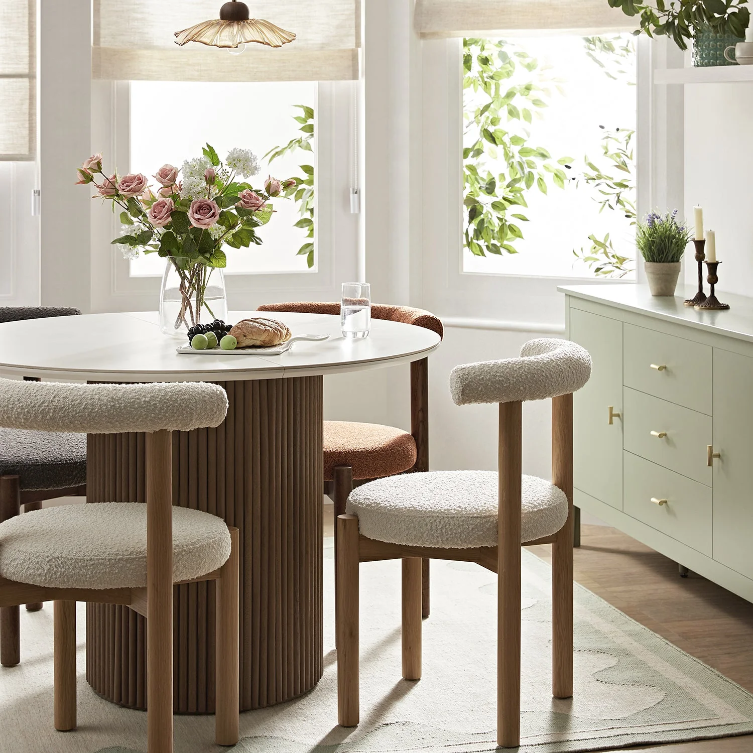 Demeter Dining Chair, Ecru Boucle | Natural Oak Frame - Image 2