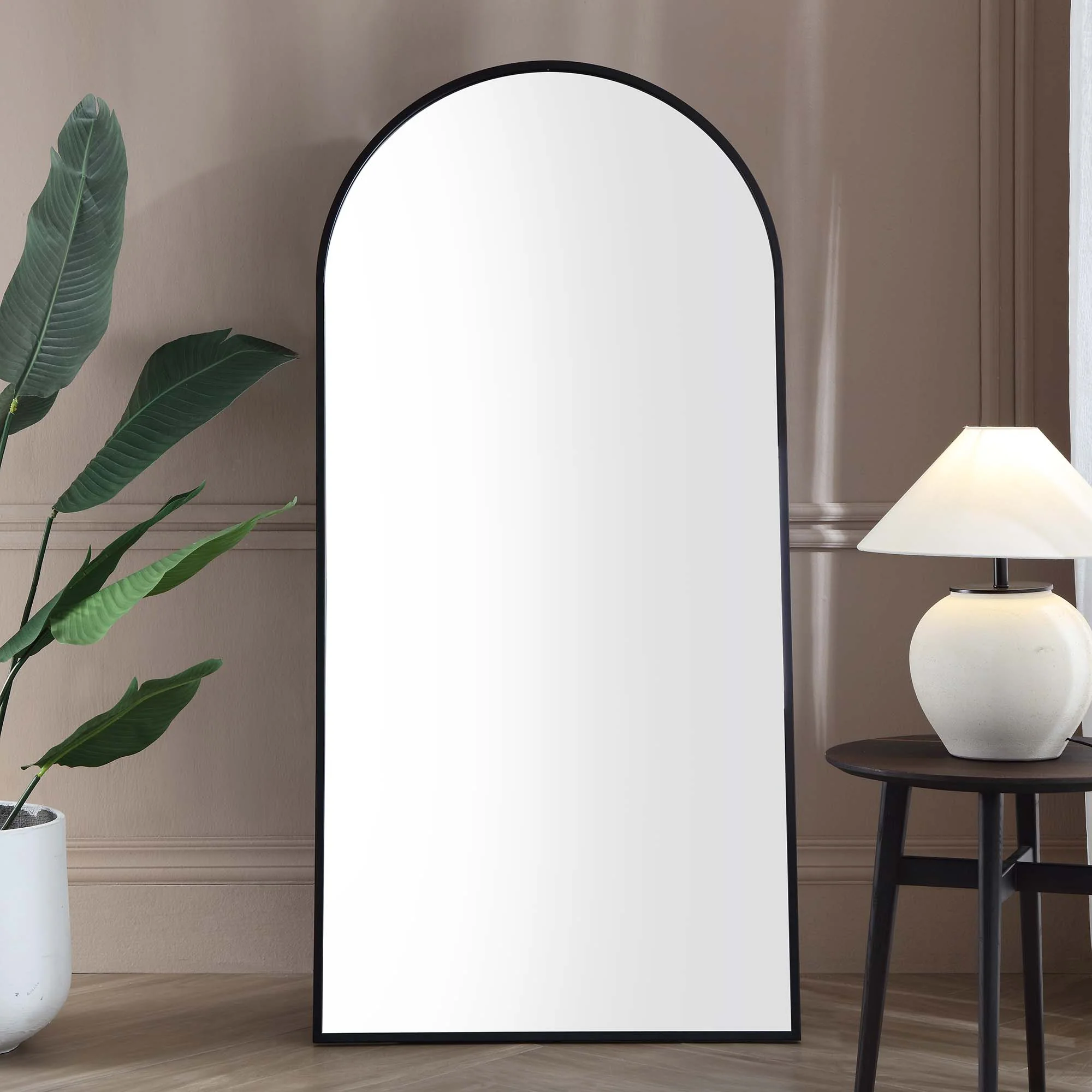 Dina Freestanding Arched Full Length Metal Frame Mirror 160 x 76 cm, Black - Image 2