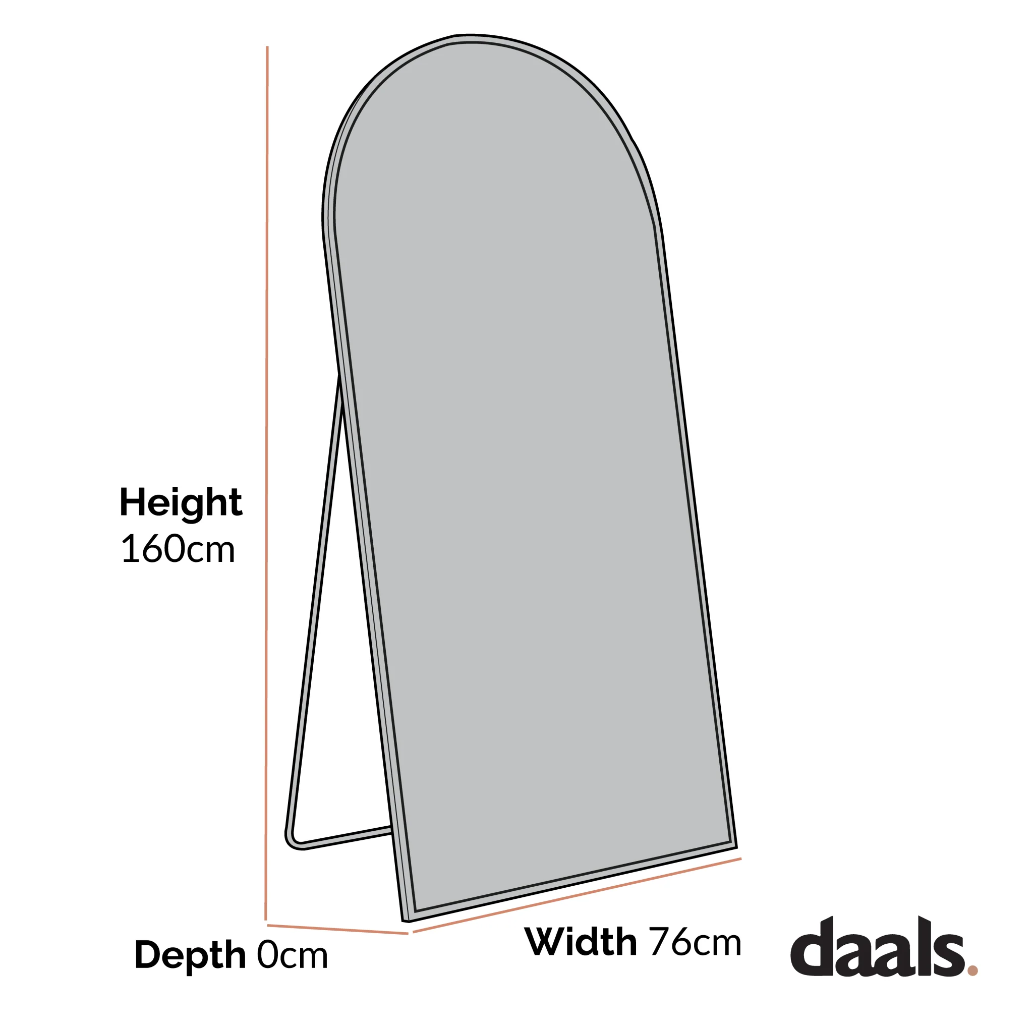 Dina Freestanding Arched Full Length Metal Frame Mirror 160 x 76 cm, Black - Image 5
