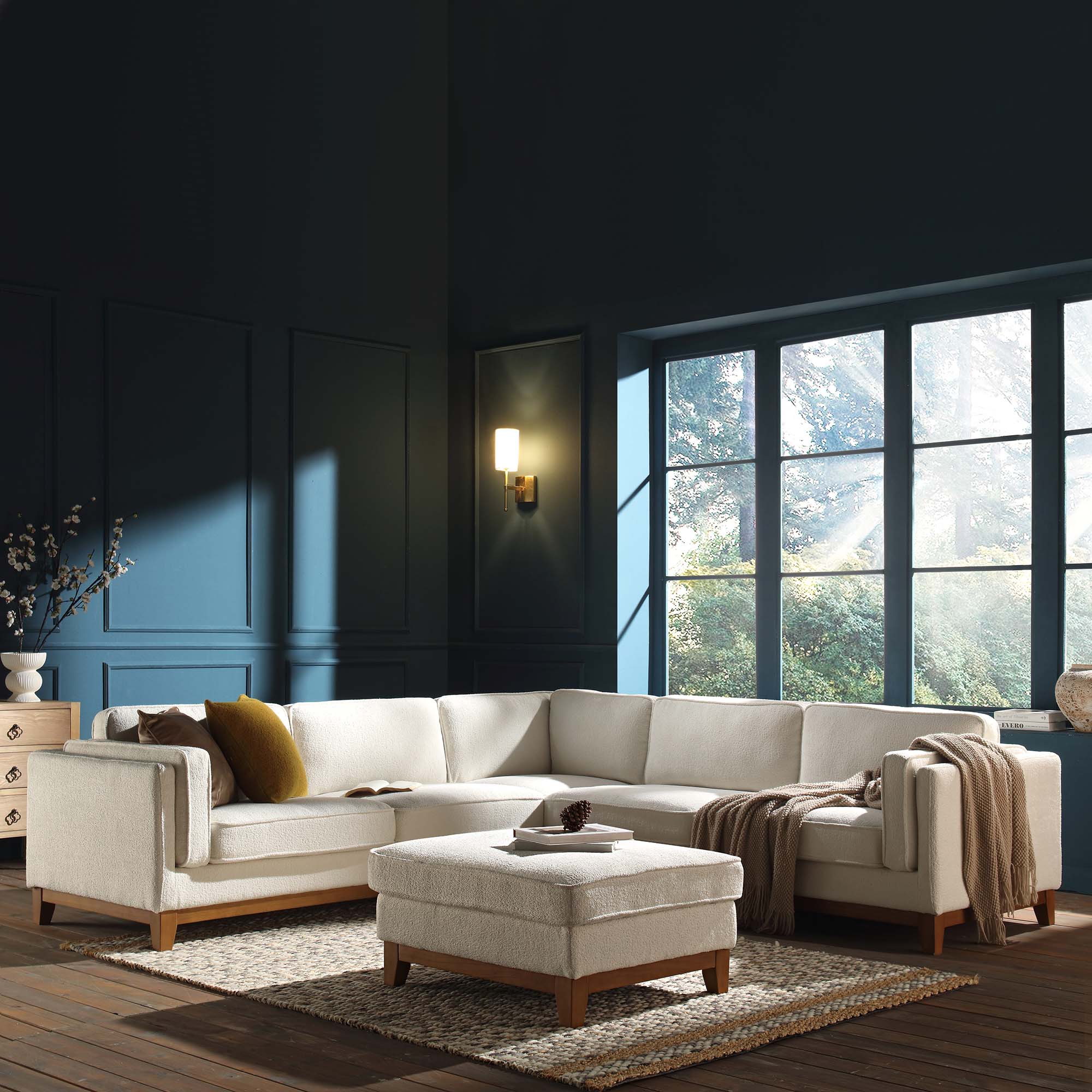 Dipley Beige Boucle Fabric Grande Corner Sofa - Image 3