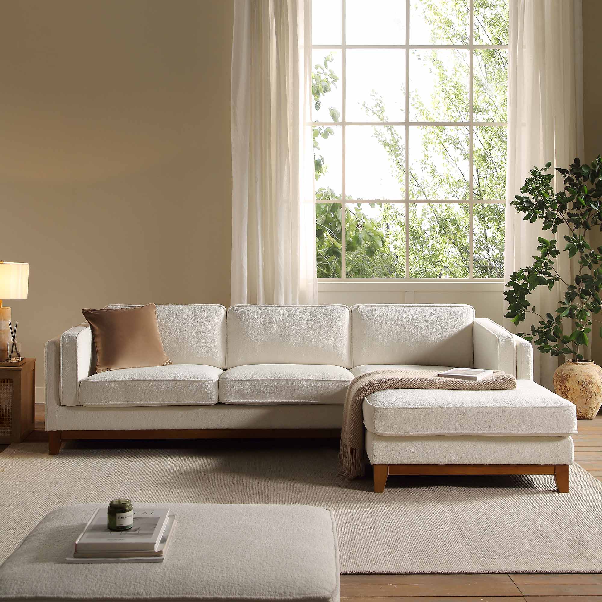 Dipley Beige Boucle Fabric Sofa, Grande Chaise Sofa Right Hand Facing - Image 2