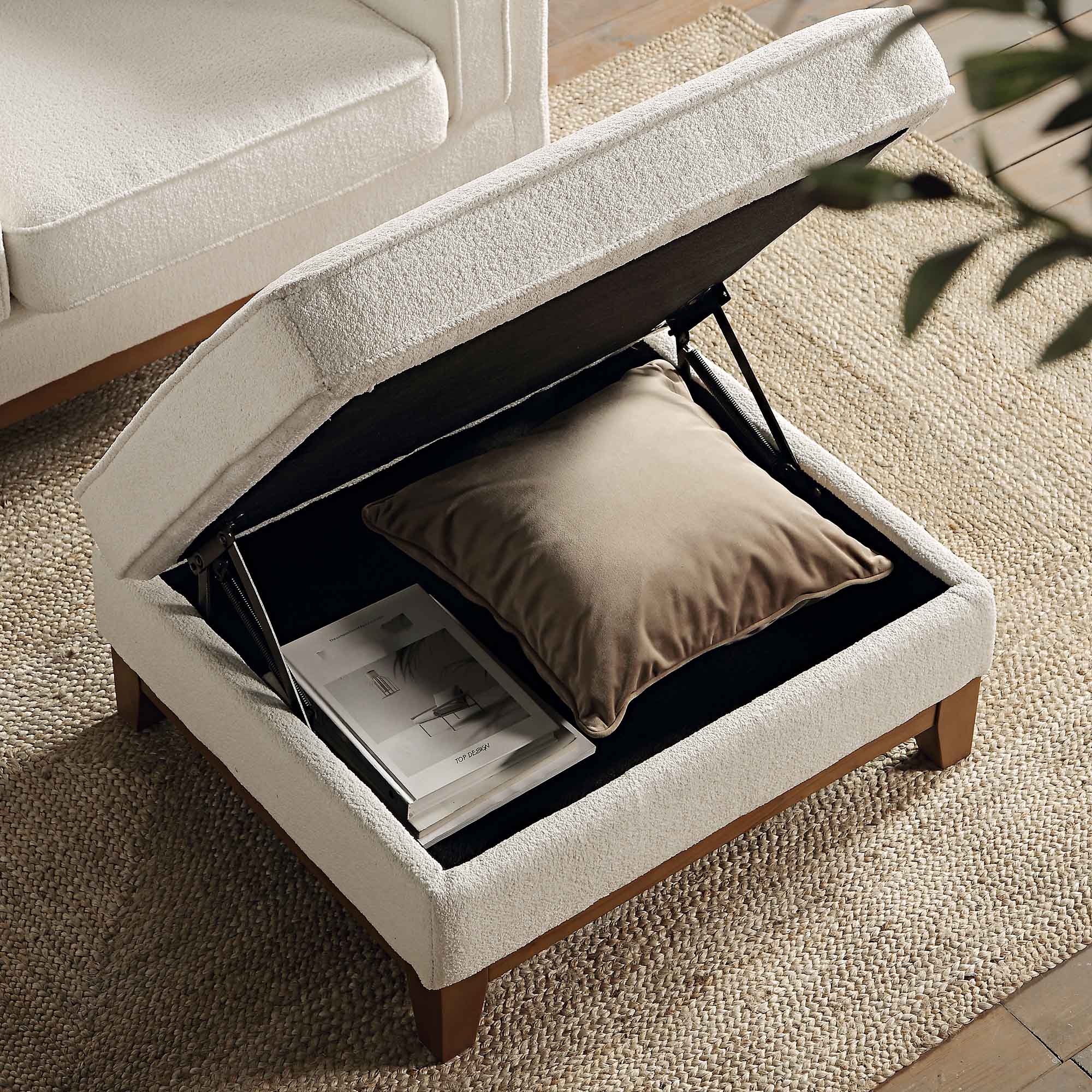 Dipley Beige Boucle Fabric Storage Footstool - Image 4