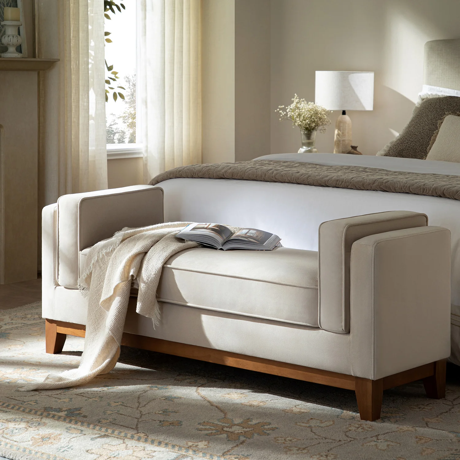 Dipley Champagne Velvet Upholstered Bench - Image 2