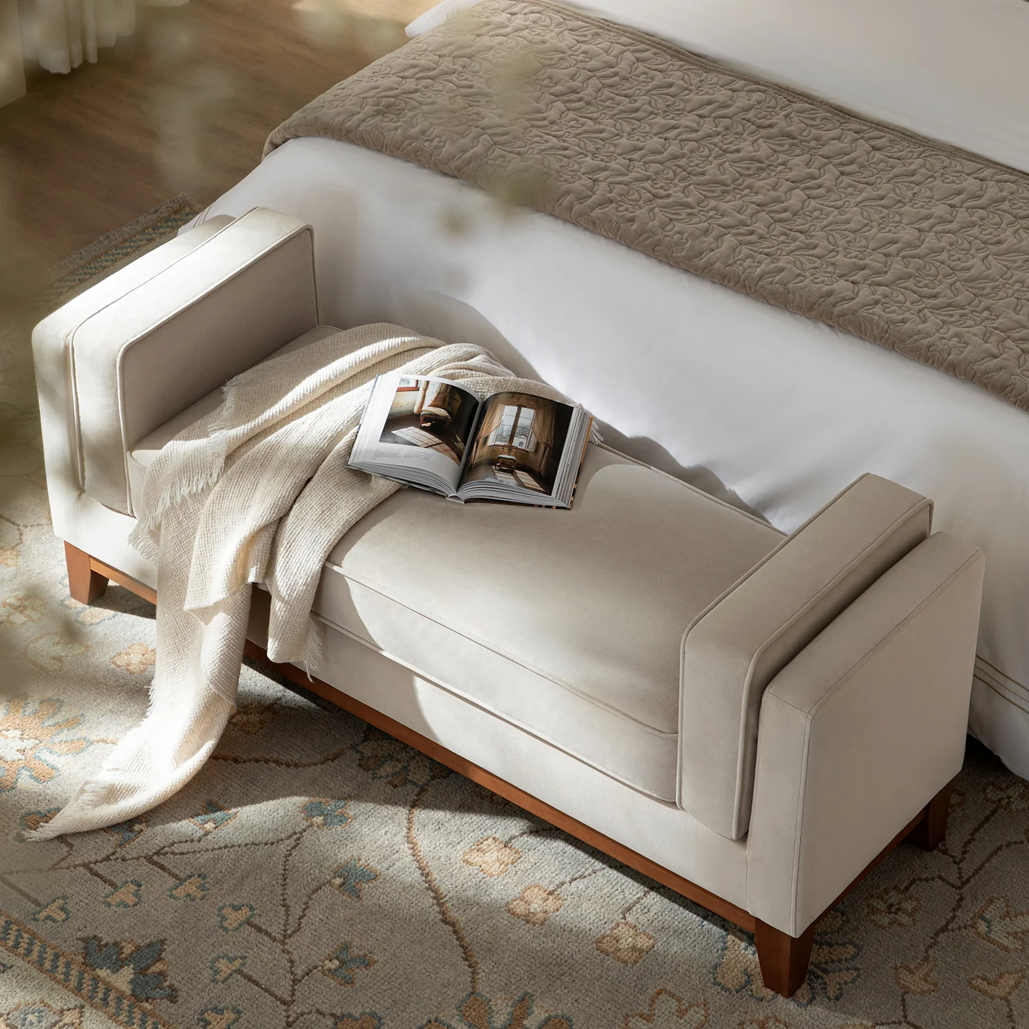 Dipley Champagne Velvet Upholstered Bench - Image 3