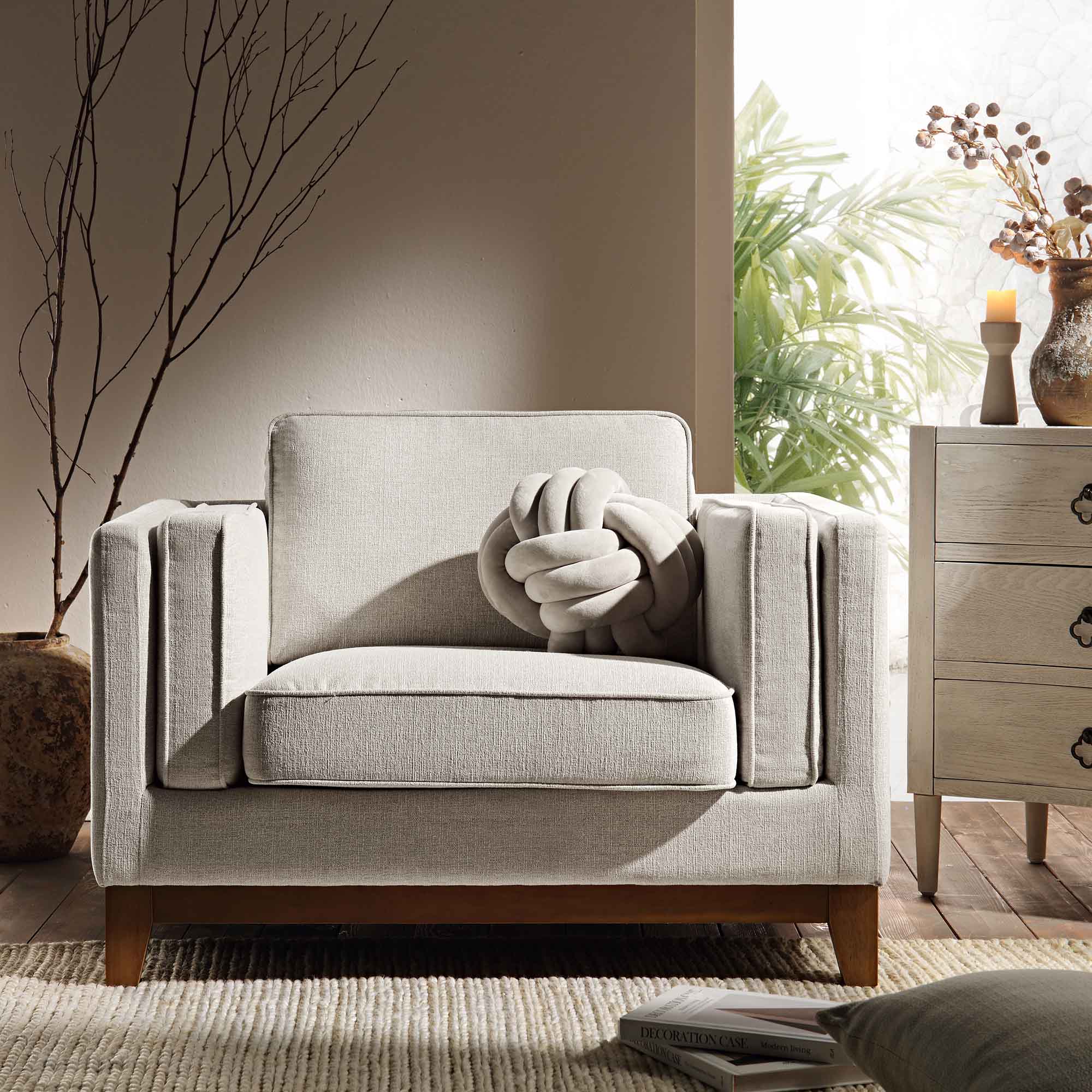 Dipley Oatmeal Fabric Sofa, 1-Seater - Image 2