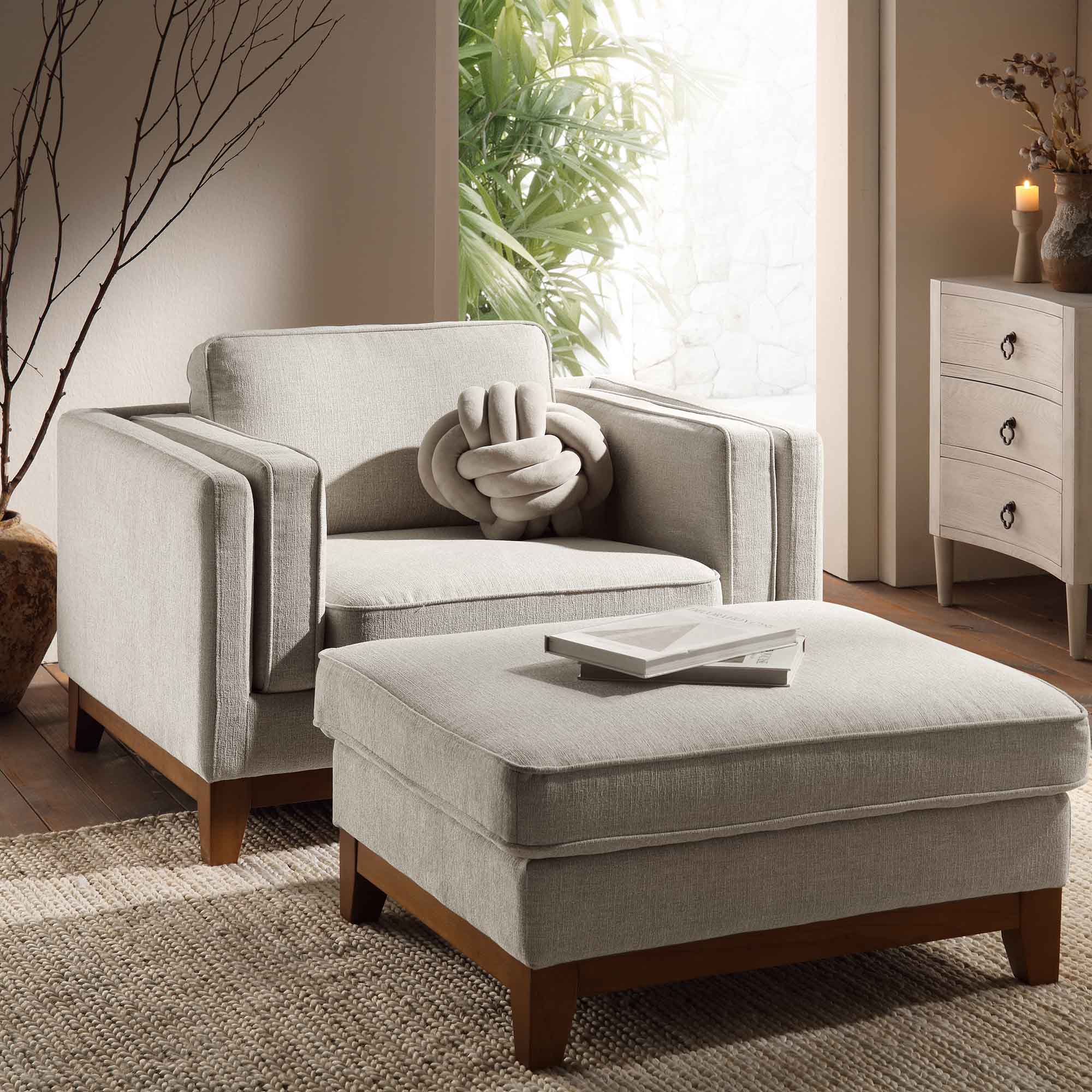 Dipley Oatmeal Fabric Sofa, 1-Seater - Image 3