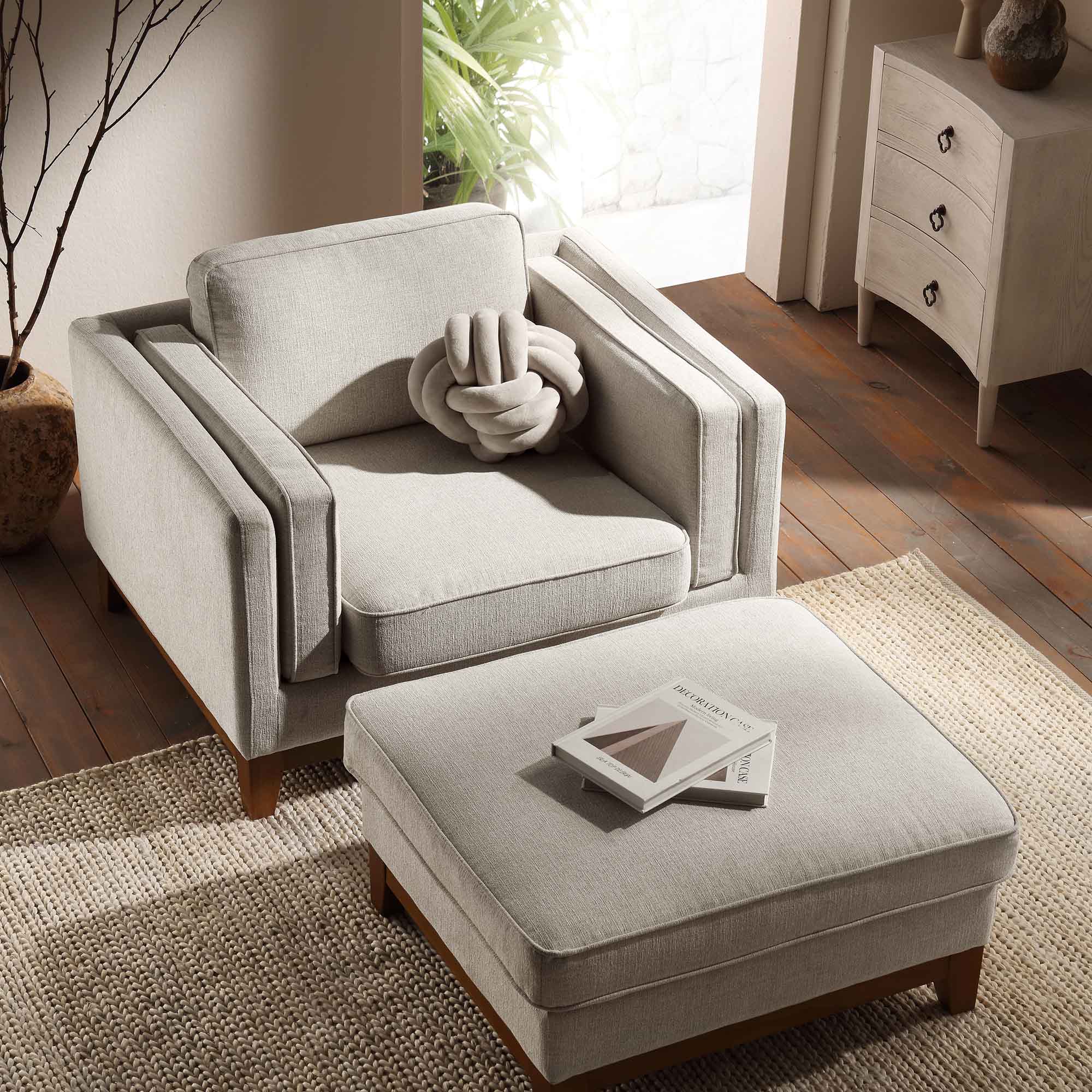 Dipley Oatmeal Fabric Sofa, 1-Seater - Image 4