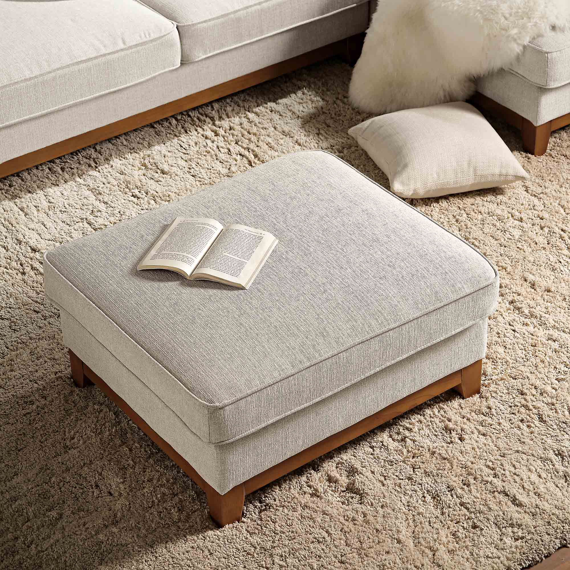 Dipley Oatmeal Fabric Storage Footstool - Image 3