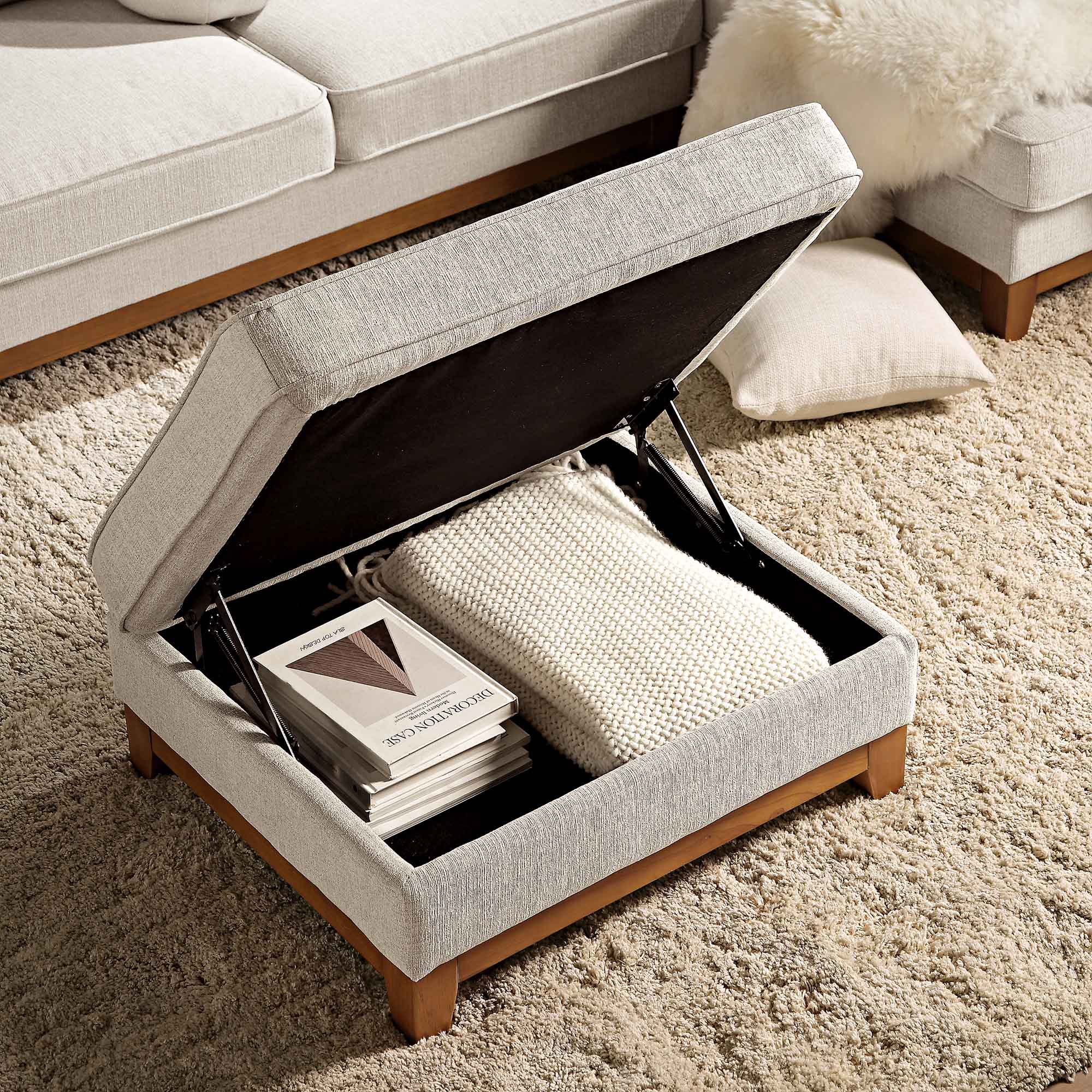 Dipley Oatmeal Fabric Storage Footstool - Image 4