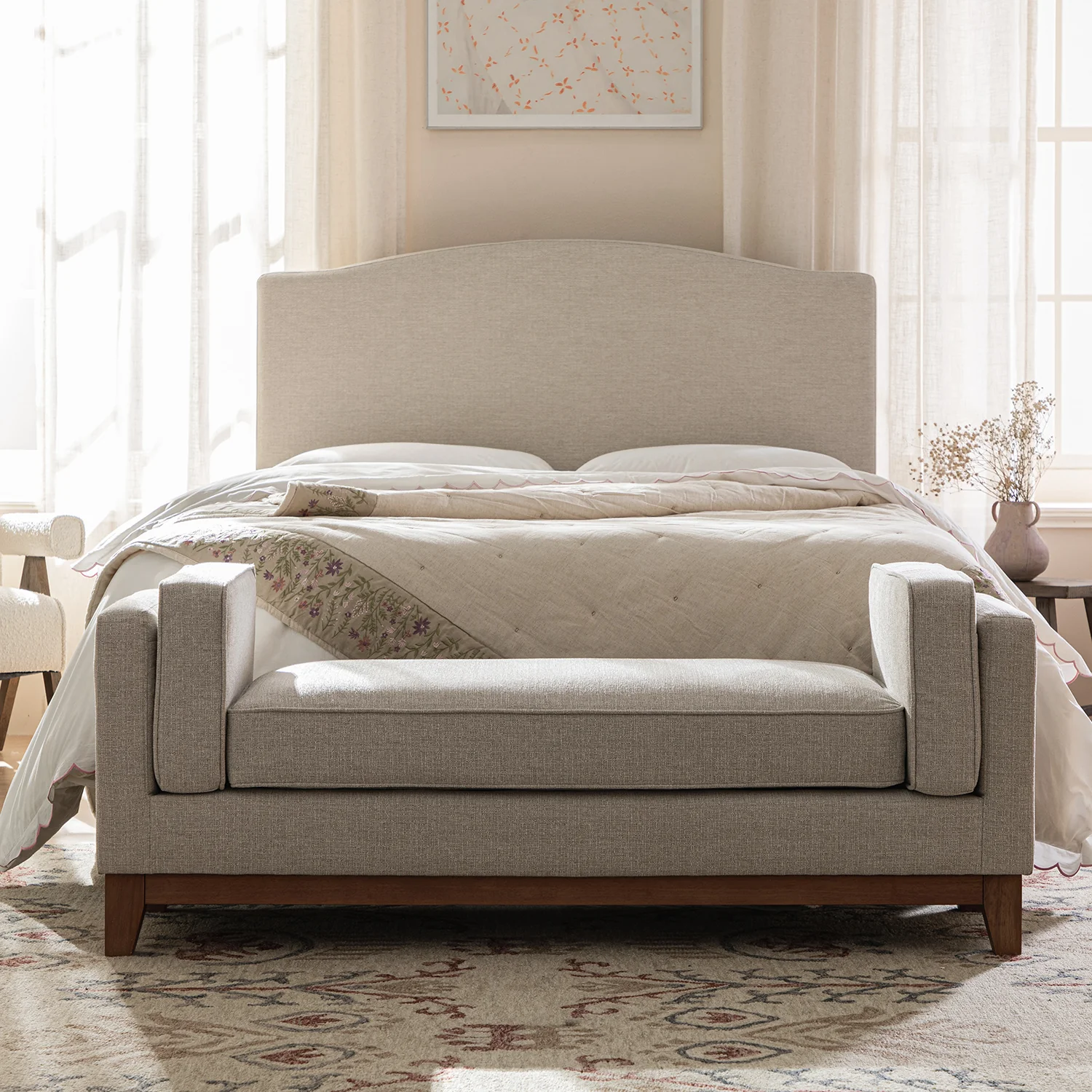 Dipley Oatmeal Woven Fabric Upholstered Bench - Image 2
