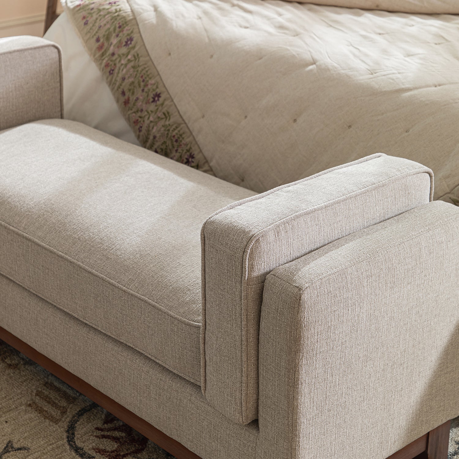 Dipley Oatmeal Woven Fabric Upholstered Bench - Image 5