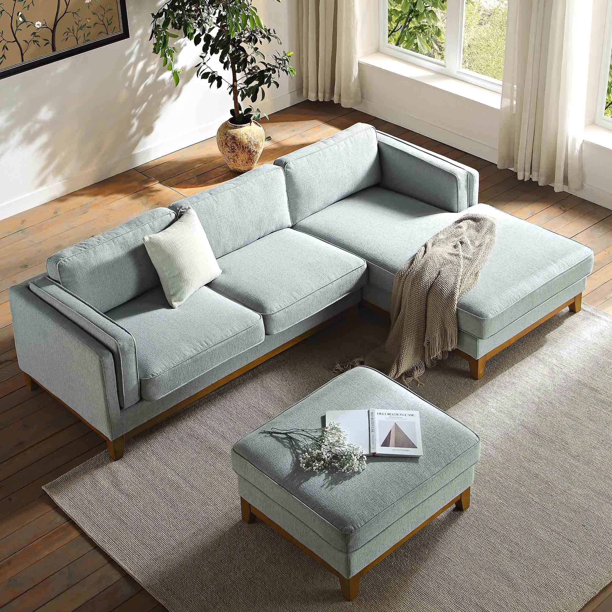 Dipley Sage Woven Fabric Sofa, Grande Chaise Sofa Right Hand Facing - Image 3