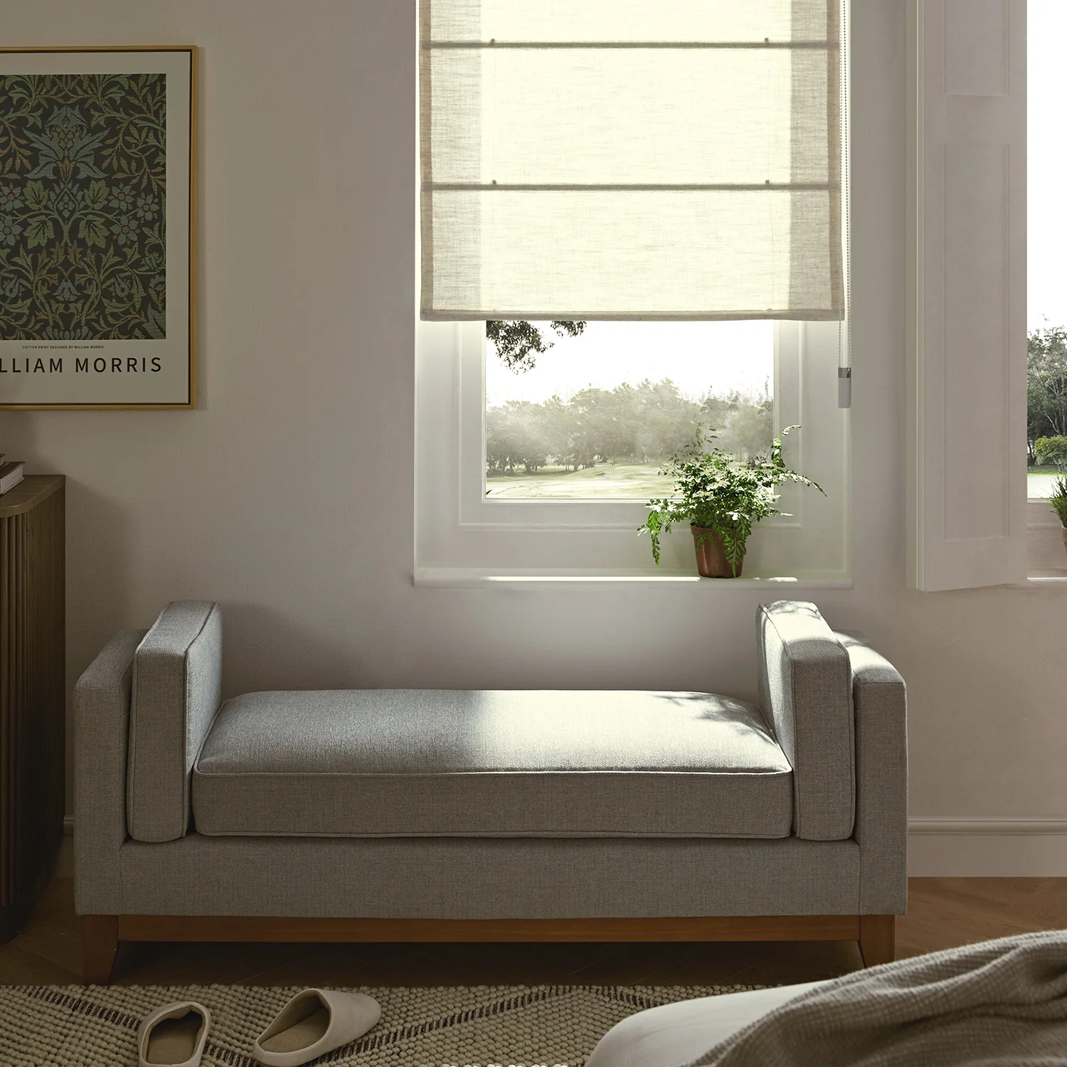 Dipley Sage Woven Fabric Upholstered Bench - Image 2
