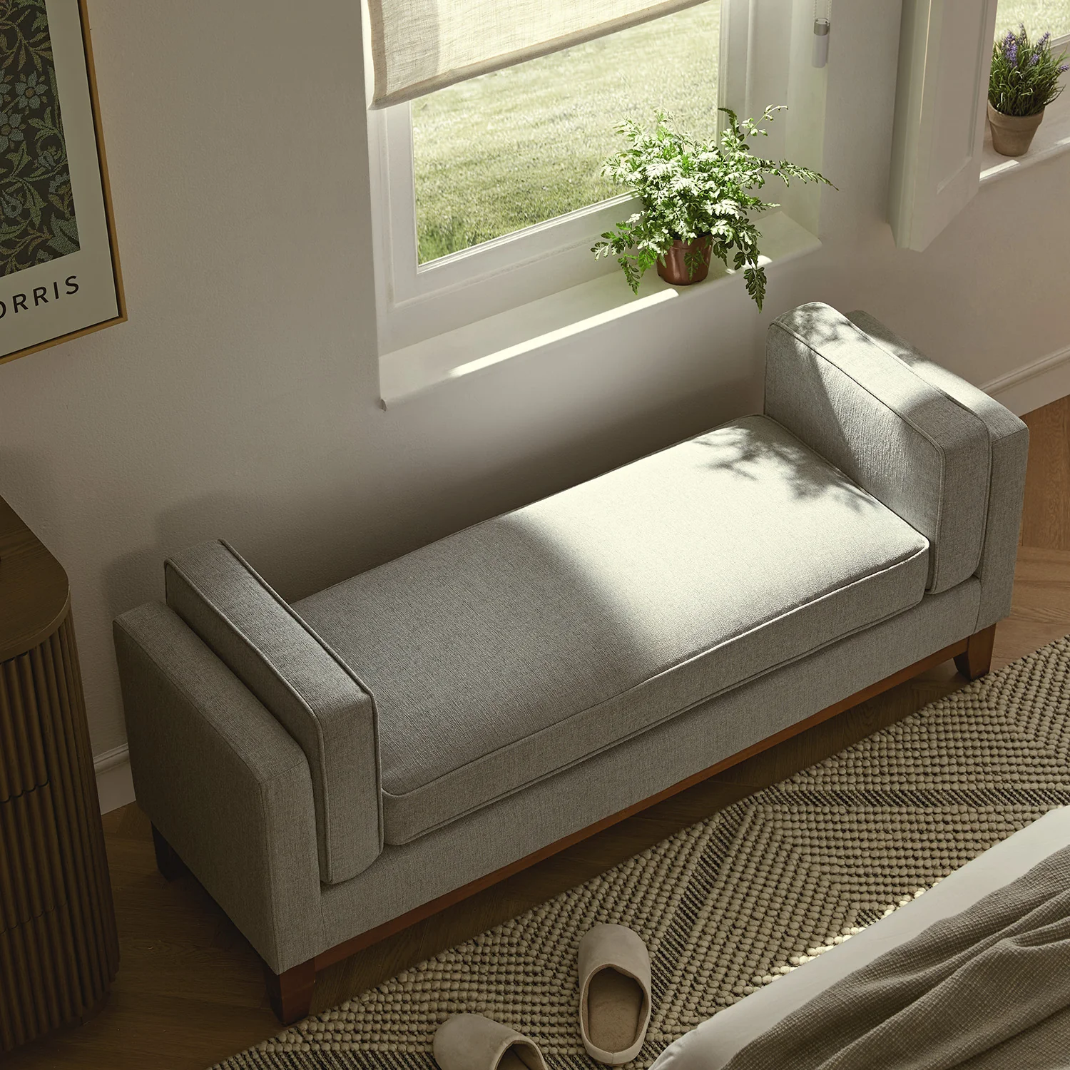 Dipley Sage Woven Fabric Upholstered Bench - Image 3