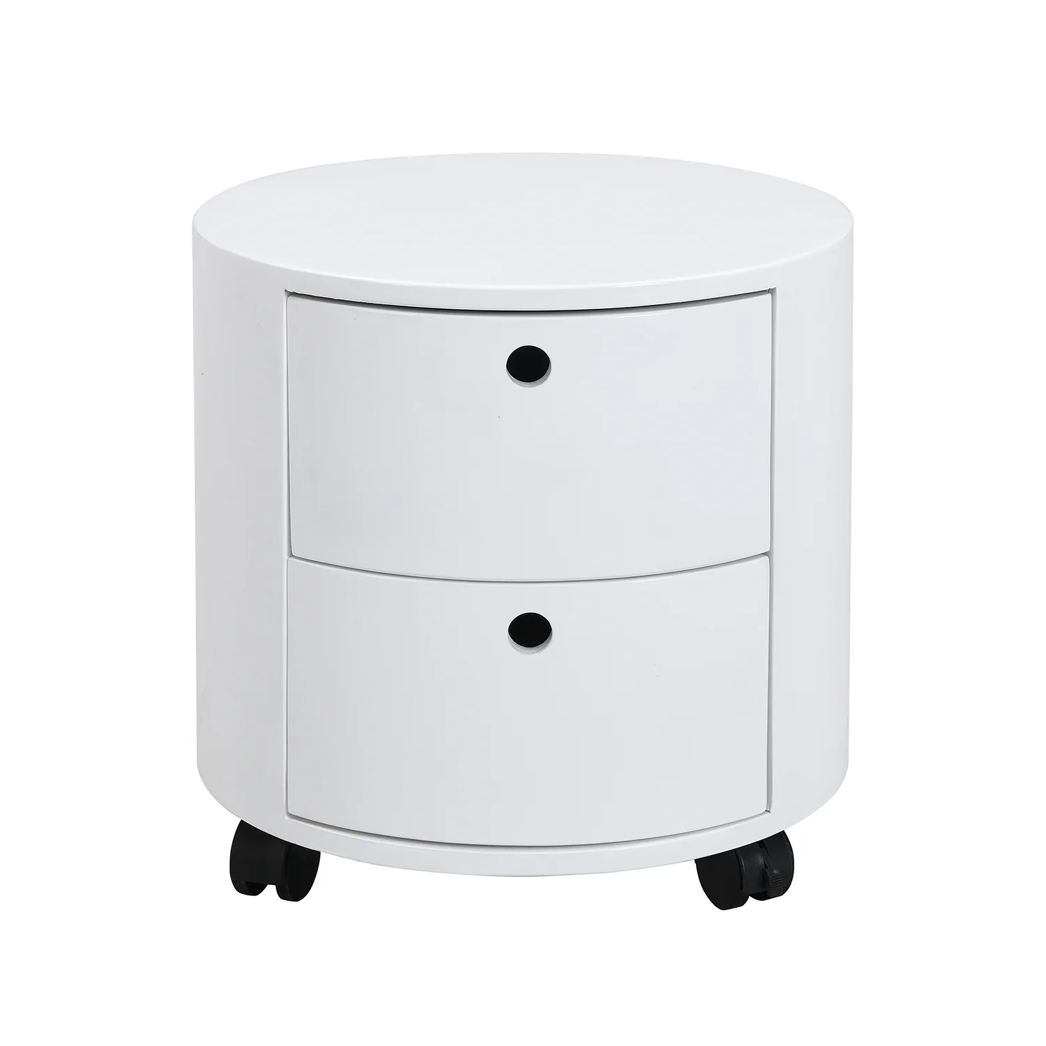 DOLIO Drum Chest Bedside Table, Barrel Side Table with Drawers High Gloss White 2 Drawer - Image 3