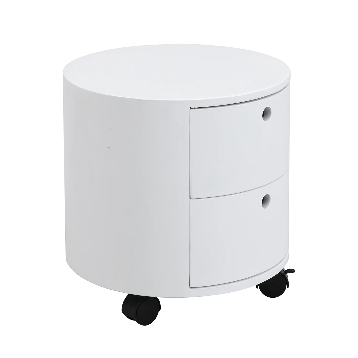 DOLIO Drum Chest Bedside Table, Barrel Side Table with Drawers High Gloss White 2 Drawer - Image 4