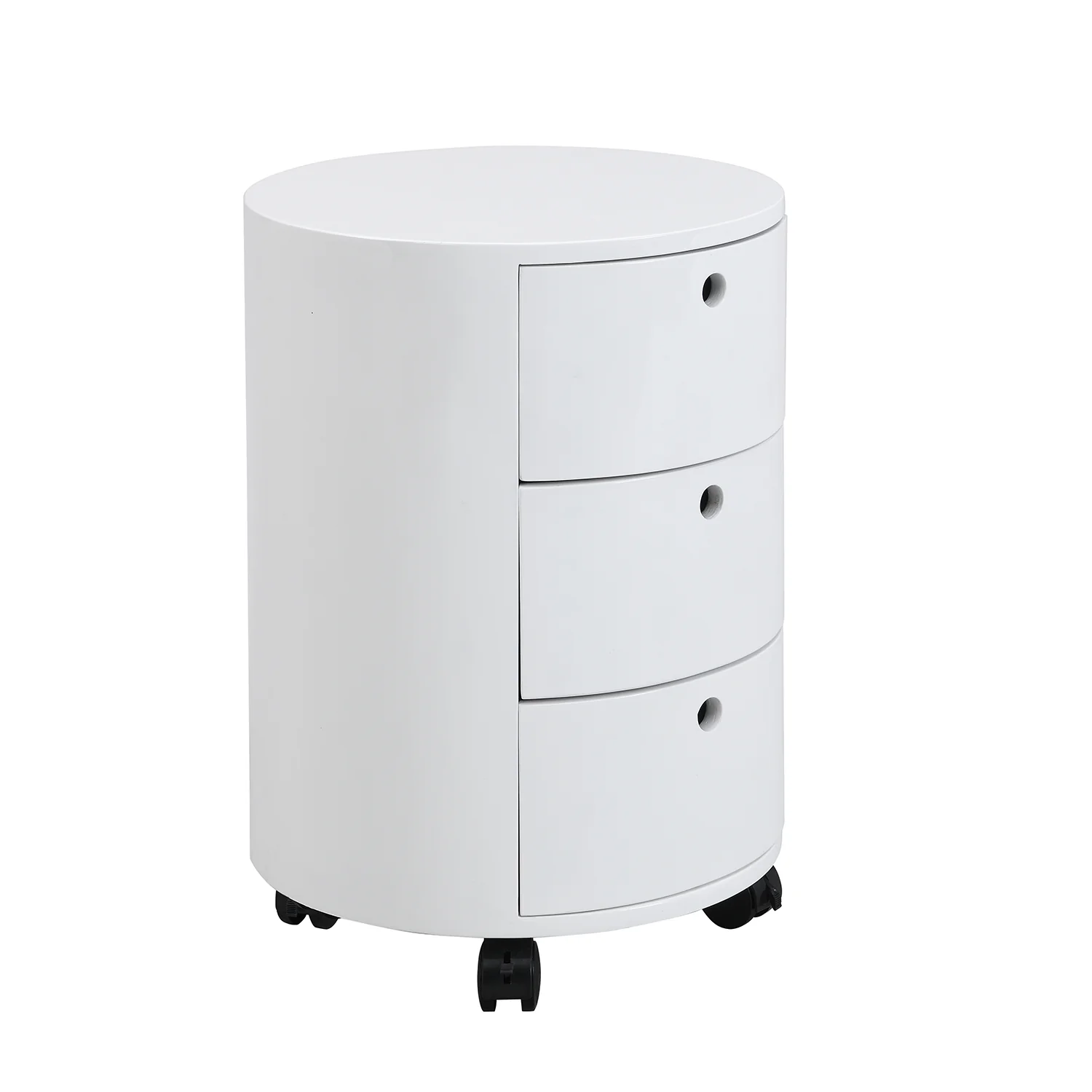 DOLIO Drum Chest Bedside Table, Barrel Side Table with Drawers High Gloss White 3 Drawer - Image 4