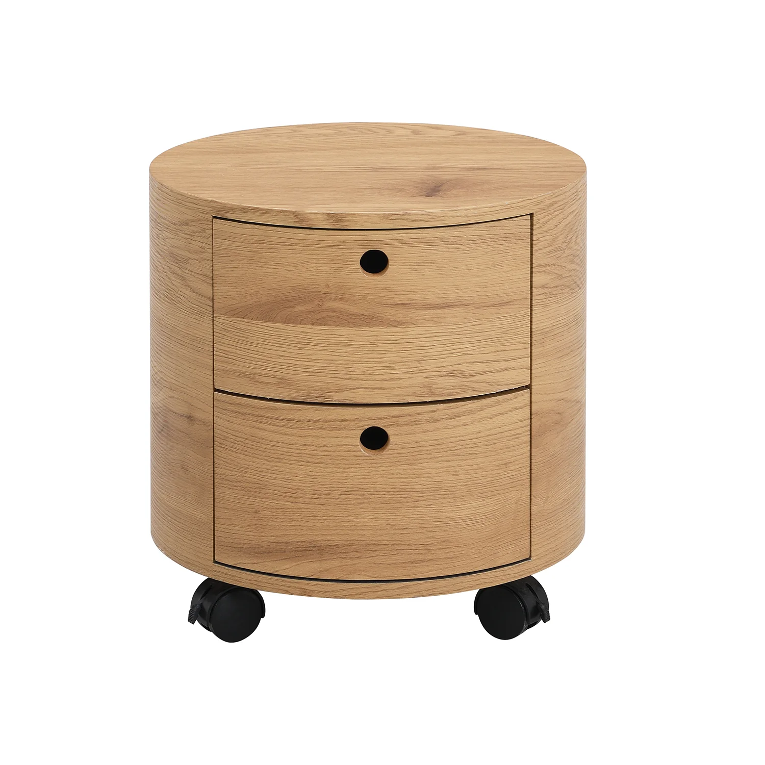 DOLIO Drum Chest Bedside Table, Barrel Side Table with Drawers Oak 2 Drawer - Image 3