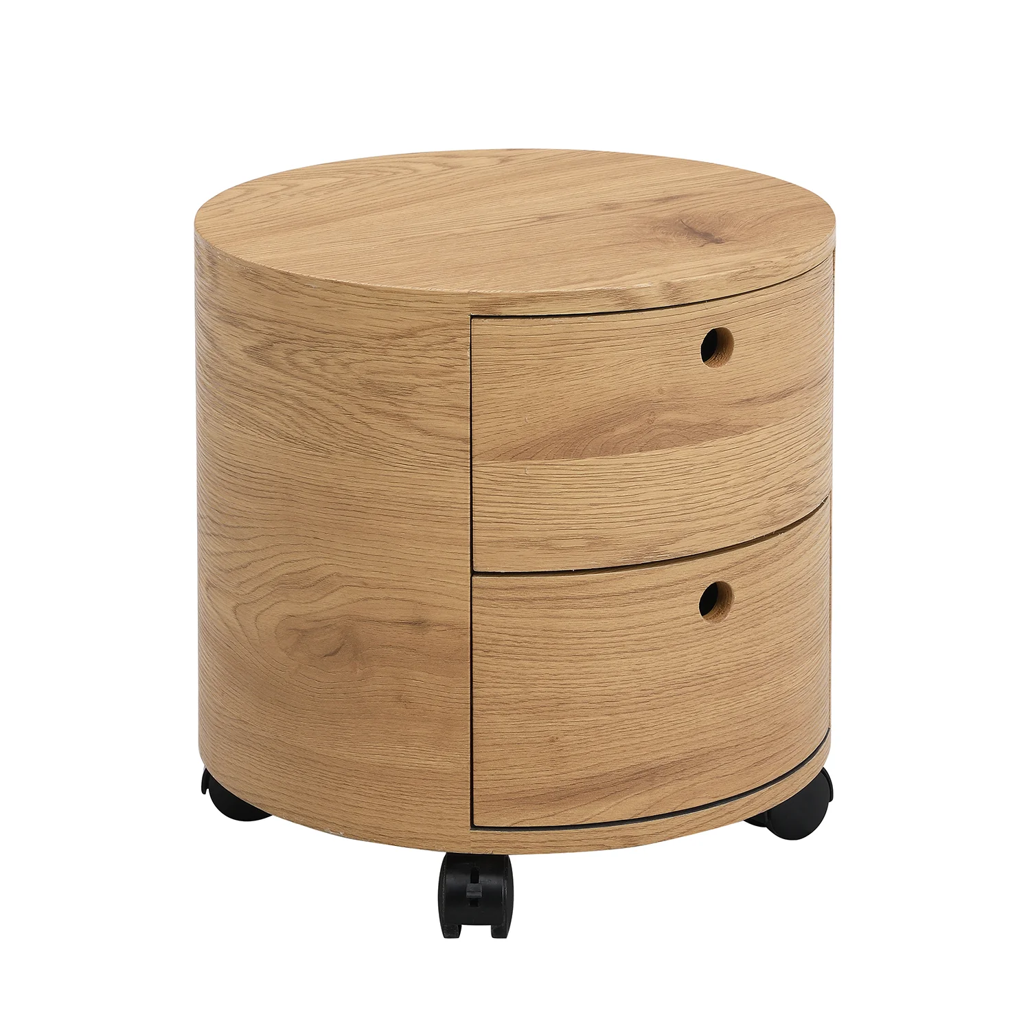 DOLIO Drum Chest Bedside Table, Barrel Side Table with Drawers Oak 2 Drawer - Image 4