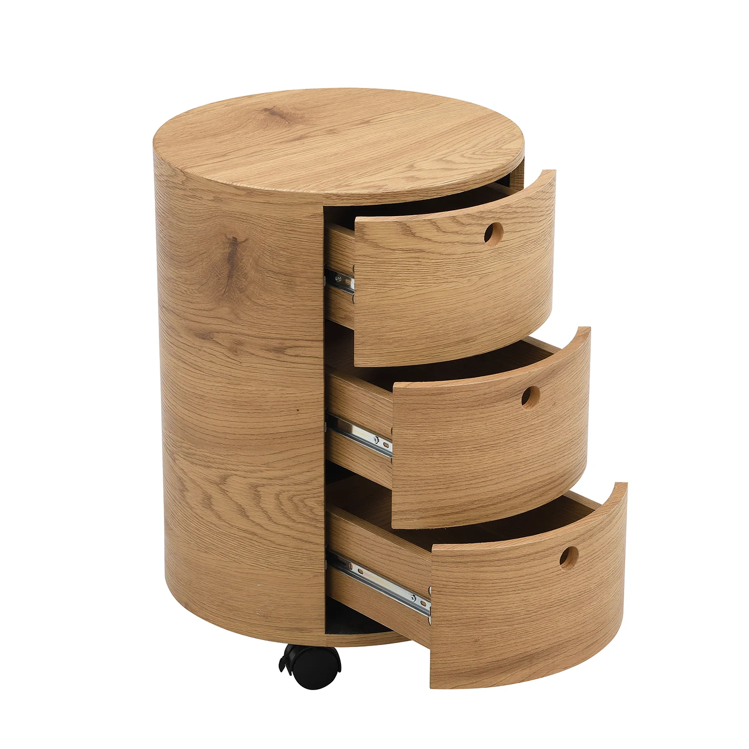 DOLIO Drum Chest Bedside Table, Barrel Side Table with Drawers Oak 3 Drawer - Image 6