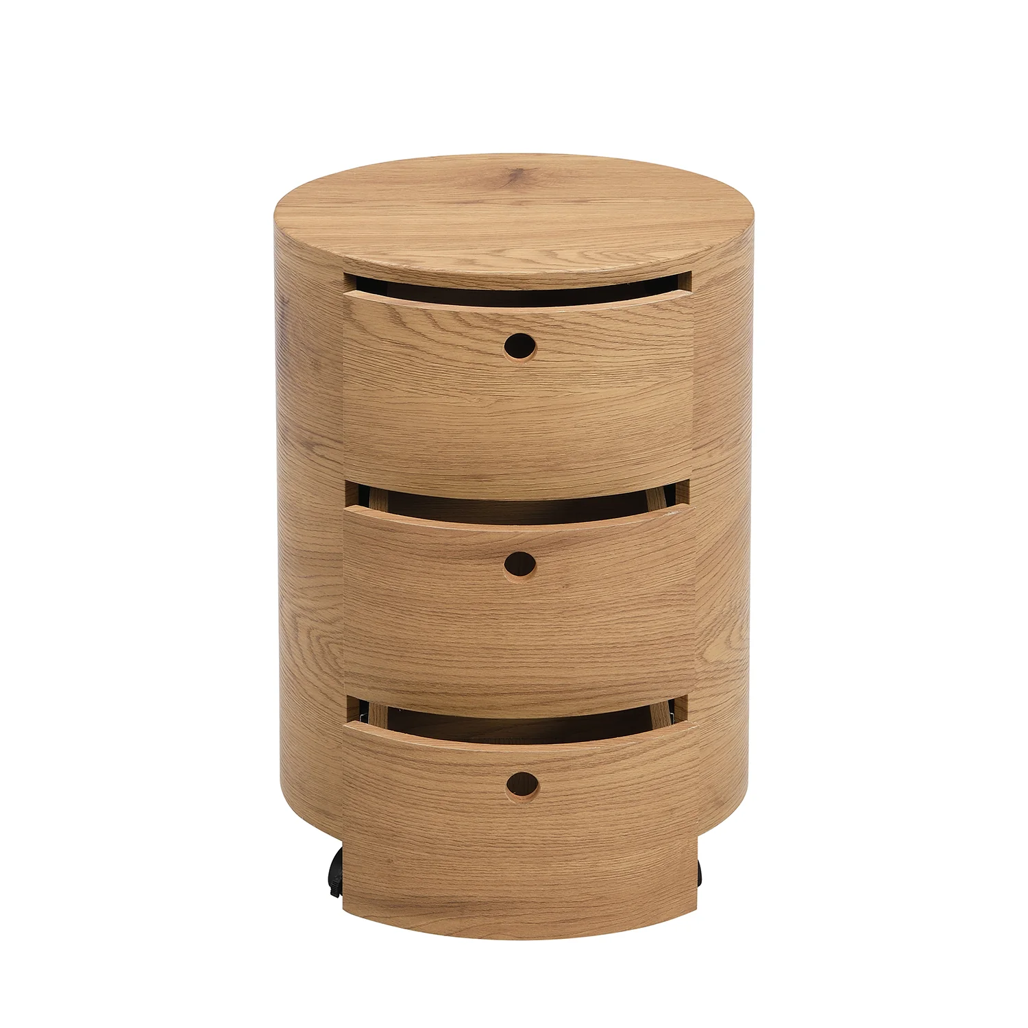 DOLIO Drum Chest Bedside Table, Barrel Side Table with Drawers Oak 3 Drawer - Image 7