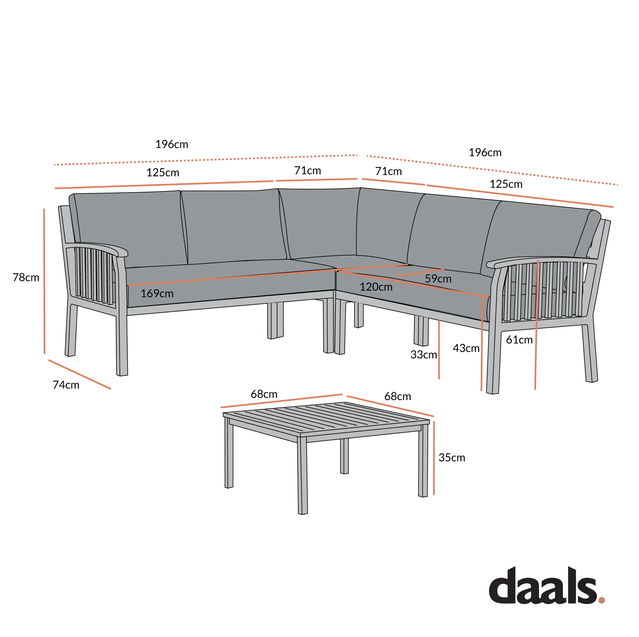 Earlswood Aluminium Washed Wood Effect Corner Sofa Set with Coffee Table - Image 6