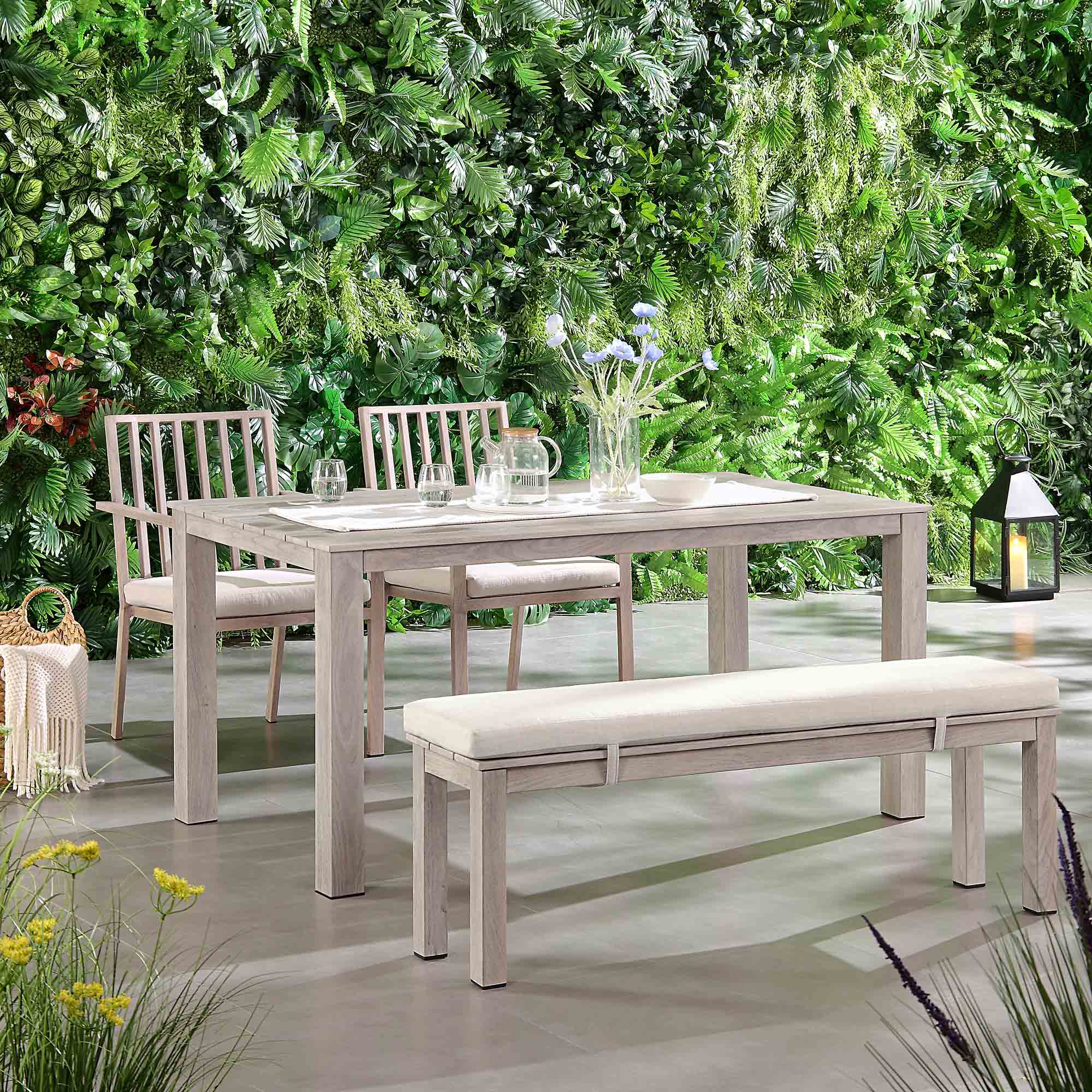 Earlswood Aluminium Washed Wood Effect Dining Set with Bench - Image 2
