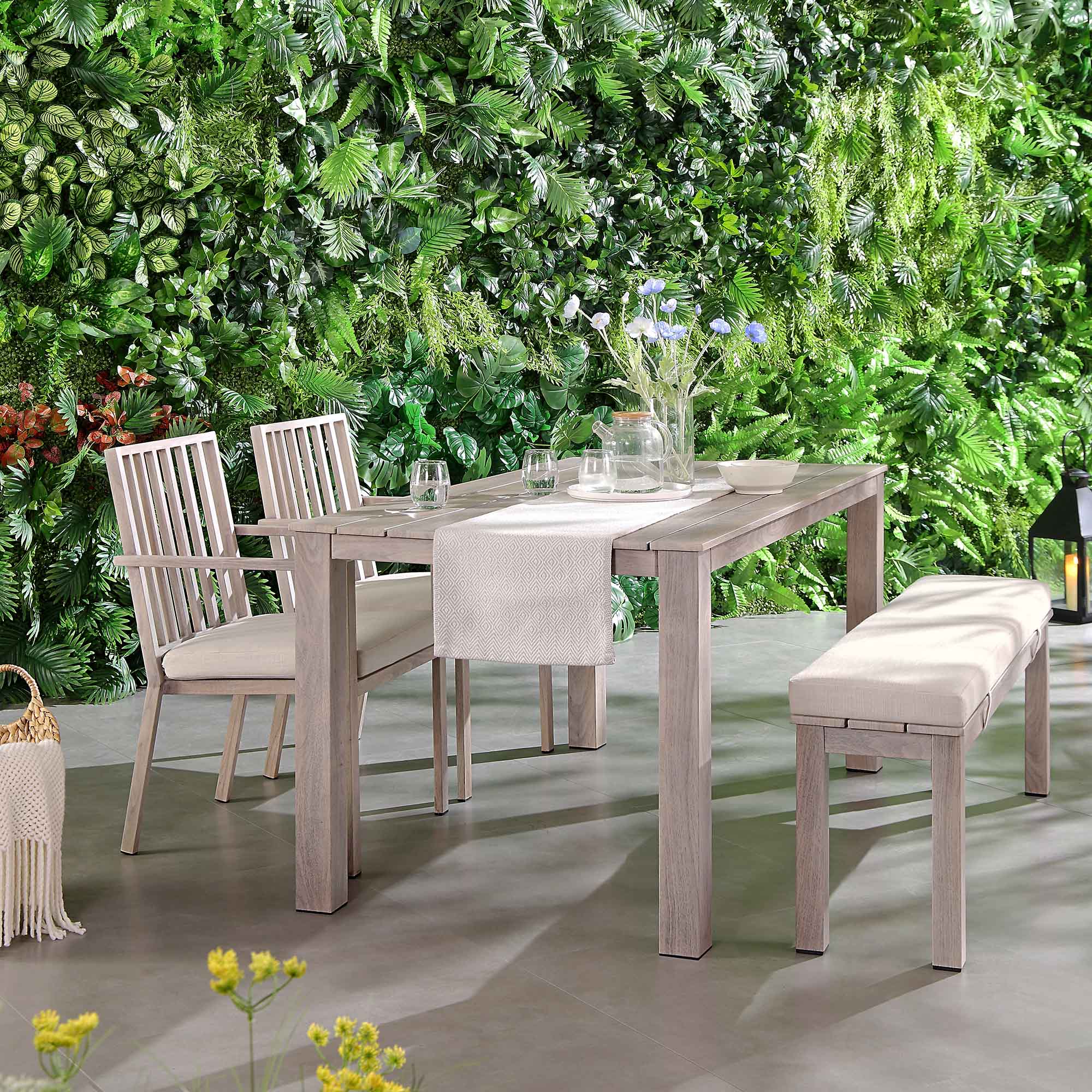 Earlswood Aluminium Washed Wood Effect Dining Set with Bench - Image 3