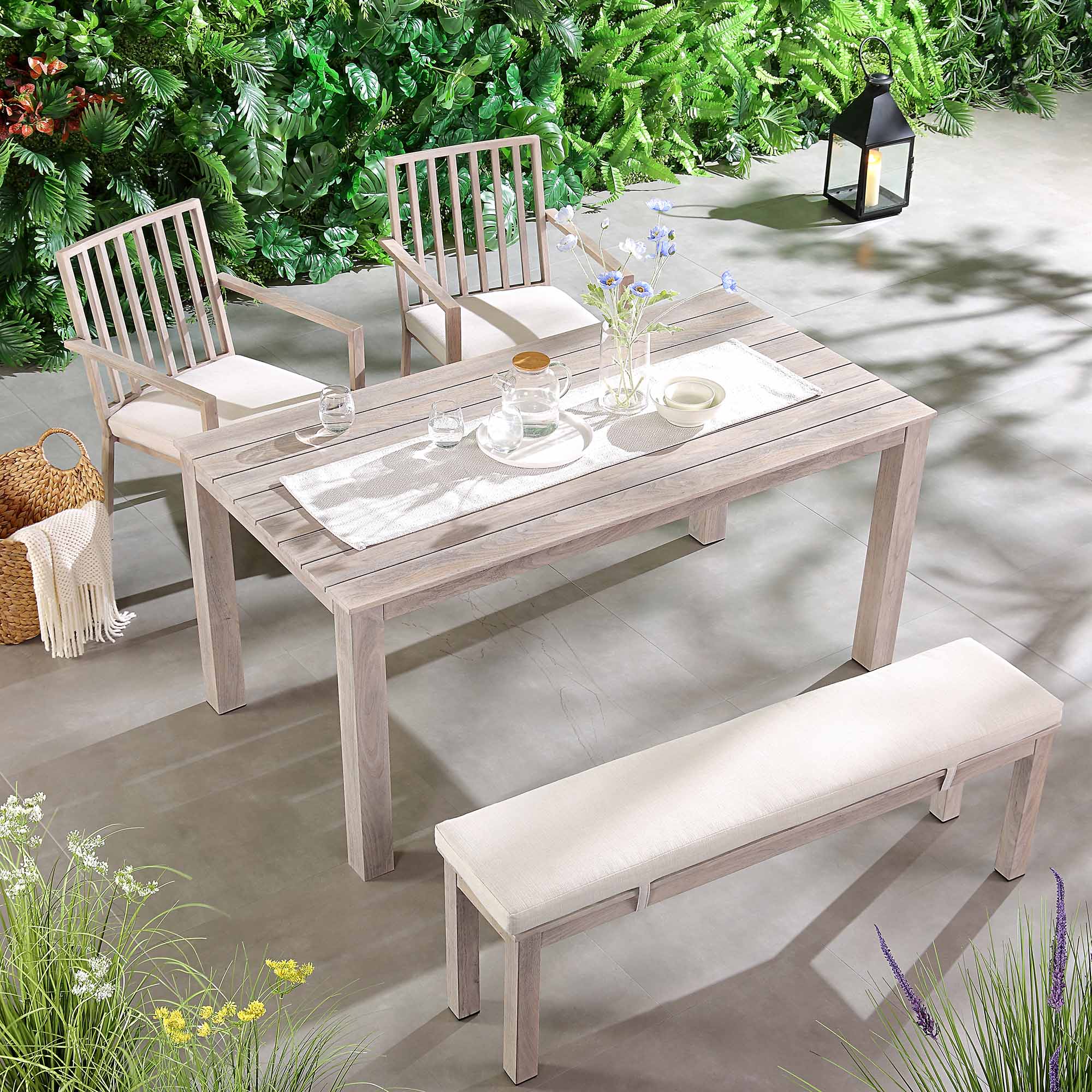 Earlswood Aluminium Washed Wood Effect Dining Set with Bench - Image 4