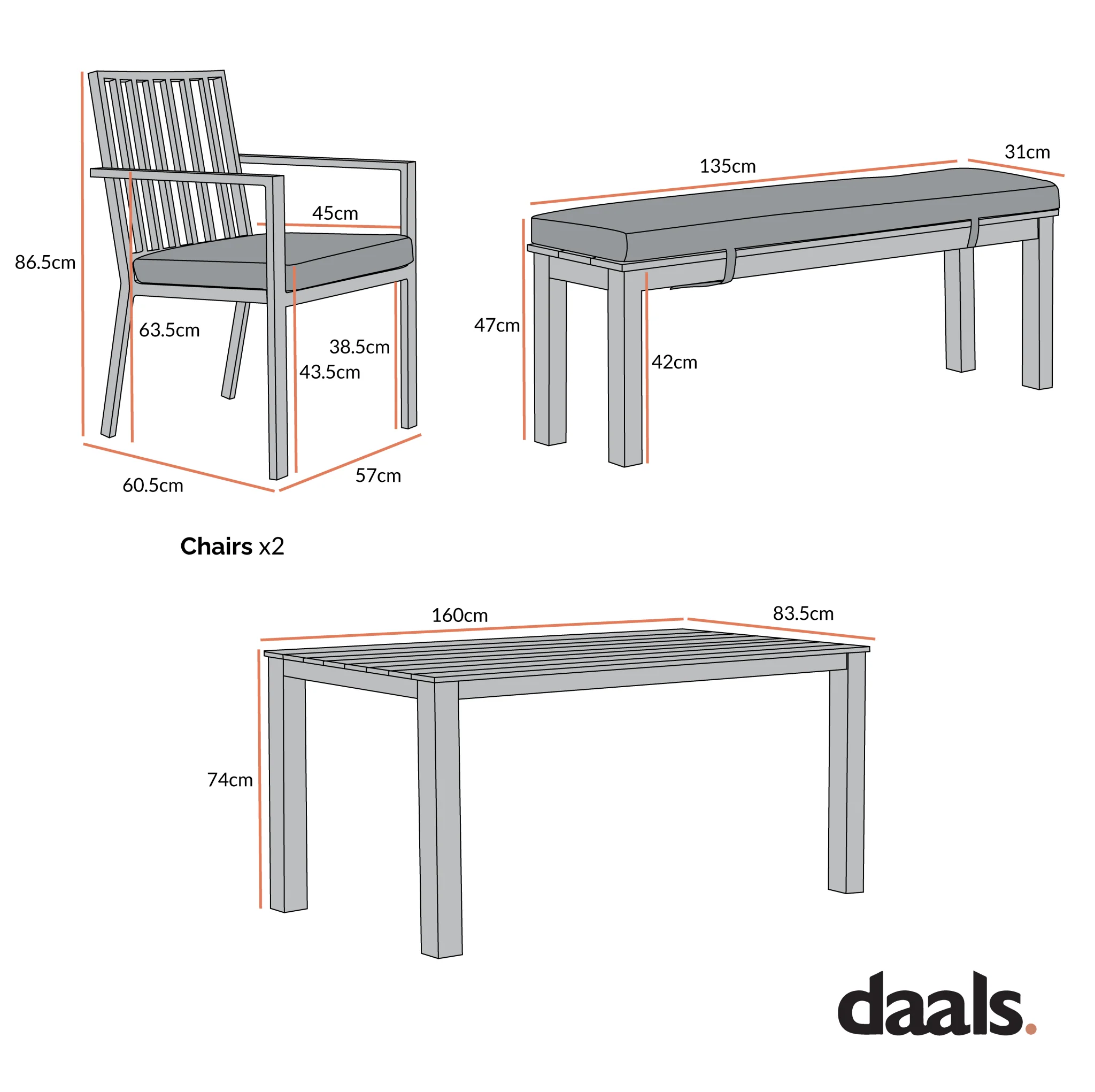 Earlswood Aluminium Washed Wood Effect Dining Set with Bench - Image 7