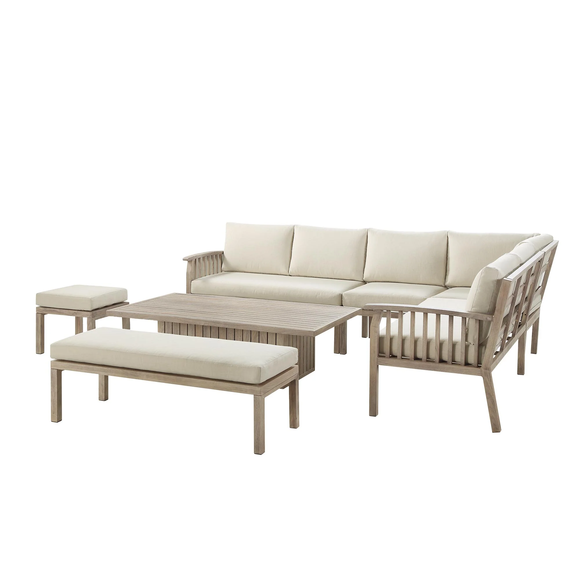 Earlswood Aluminium Washed Wood Effect Large Corner Sofa Set with Rising Table - Image 10