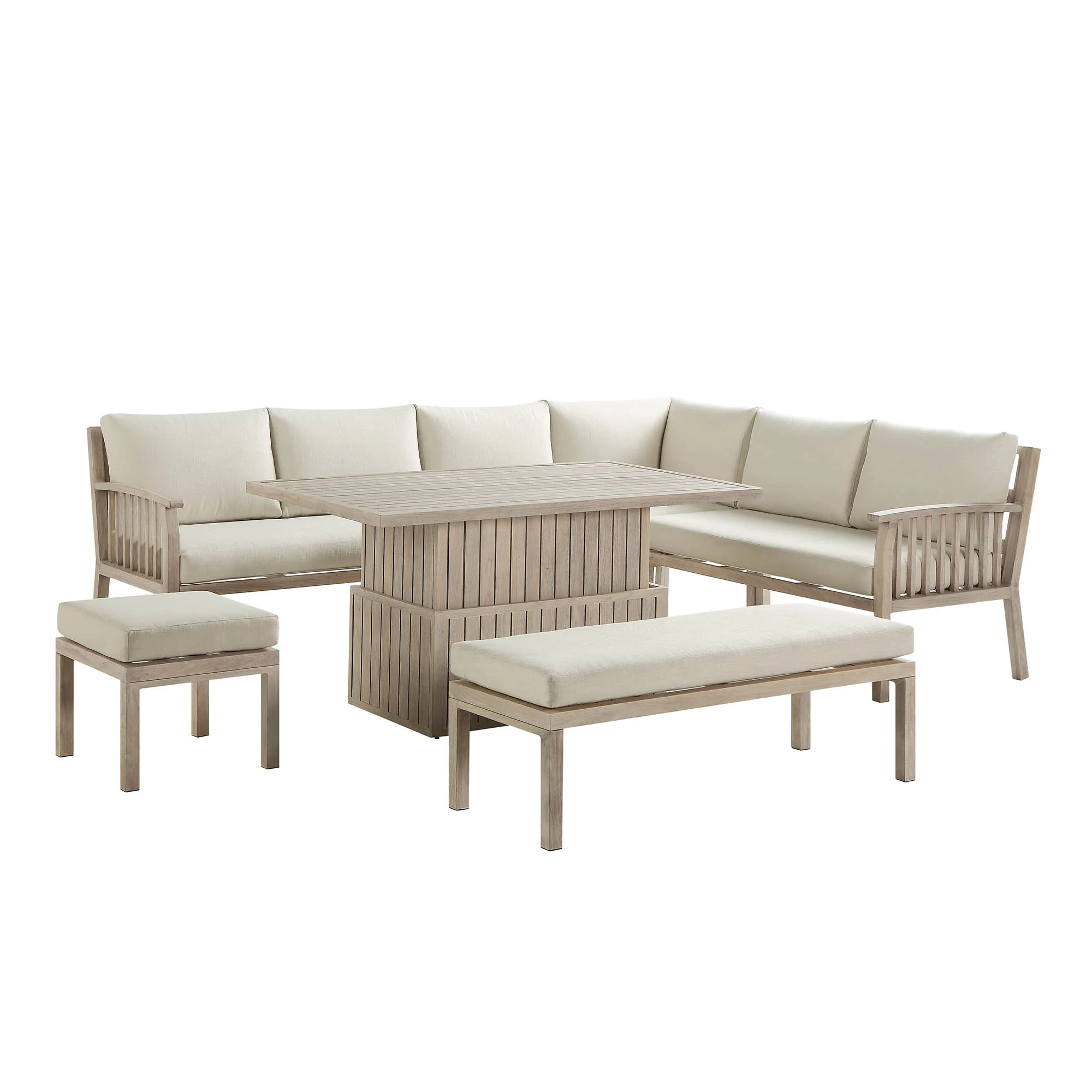 Earlswood Aluminium Washed Wood Effect Large Corner Sofa Set with Rising Table - Image 3