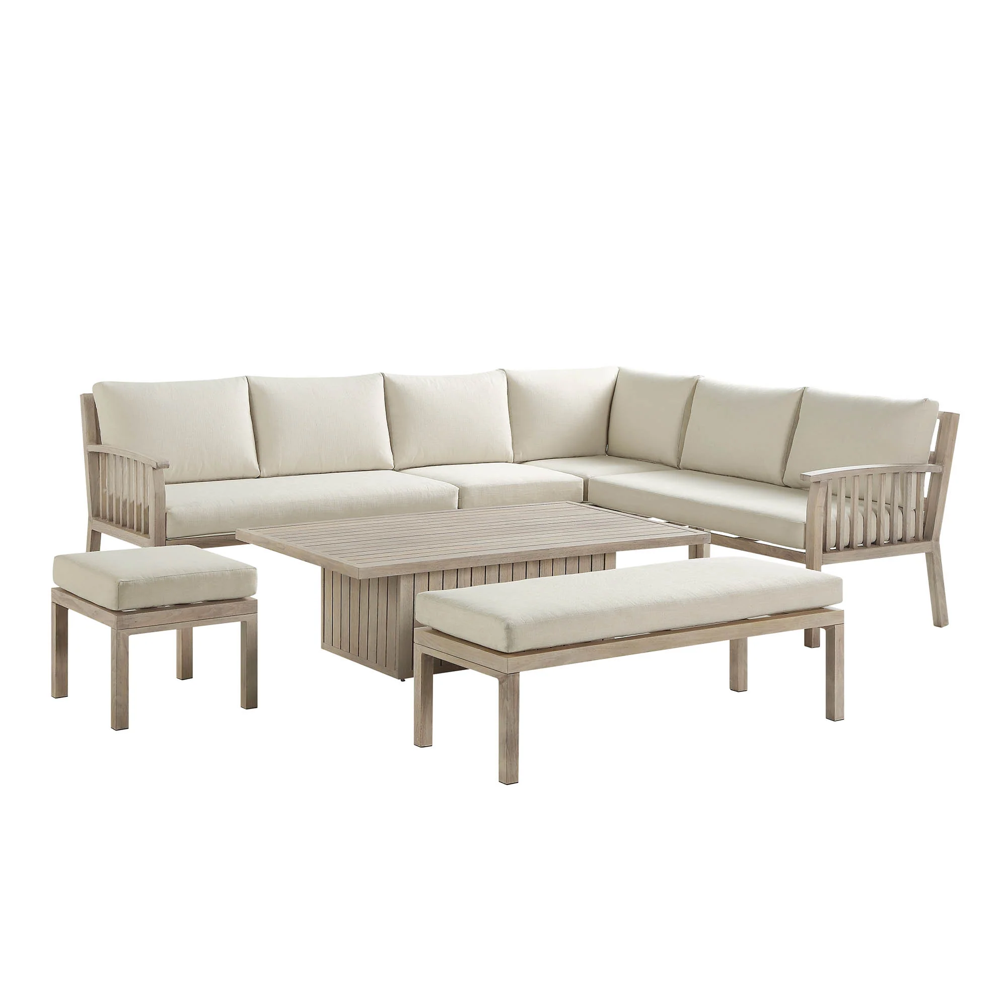 Earlswood Aluminium Washed Wood Effect Large Corner Sofa Set with Rising Table - Image 4