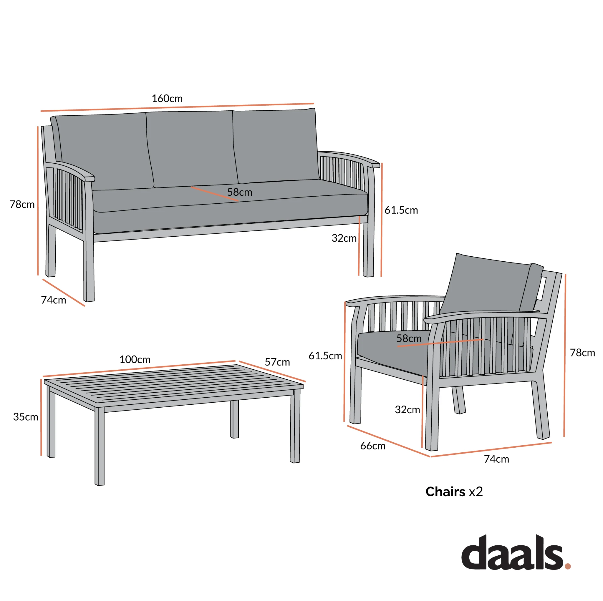 Earlswood Aluminium Washed Wood Effect Sofa Set with Coffee Table - Image 6