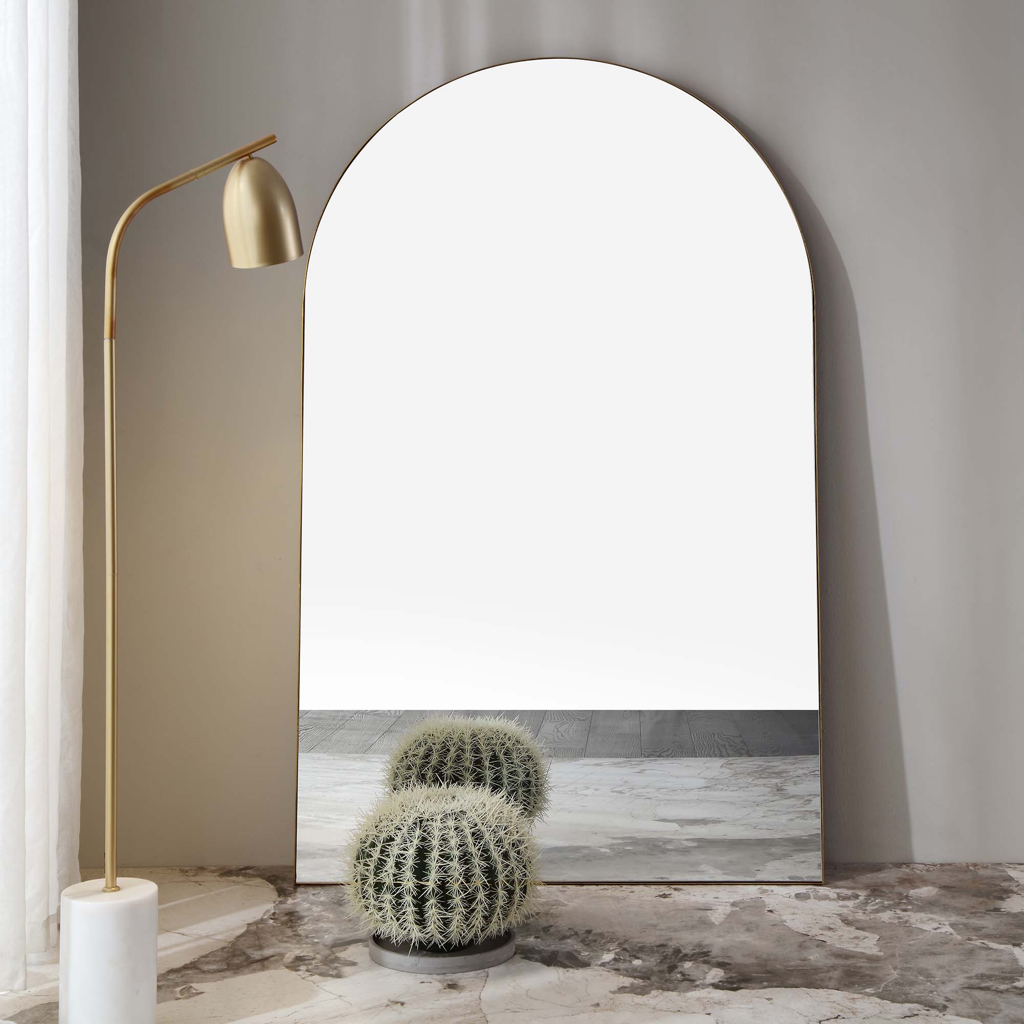Eden Arched Full Length Metal Frame Mirror 180 x 110 cm, Antique Gold Effect - Image 2