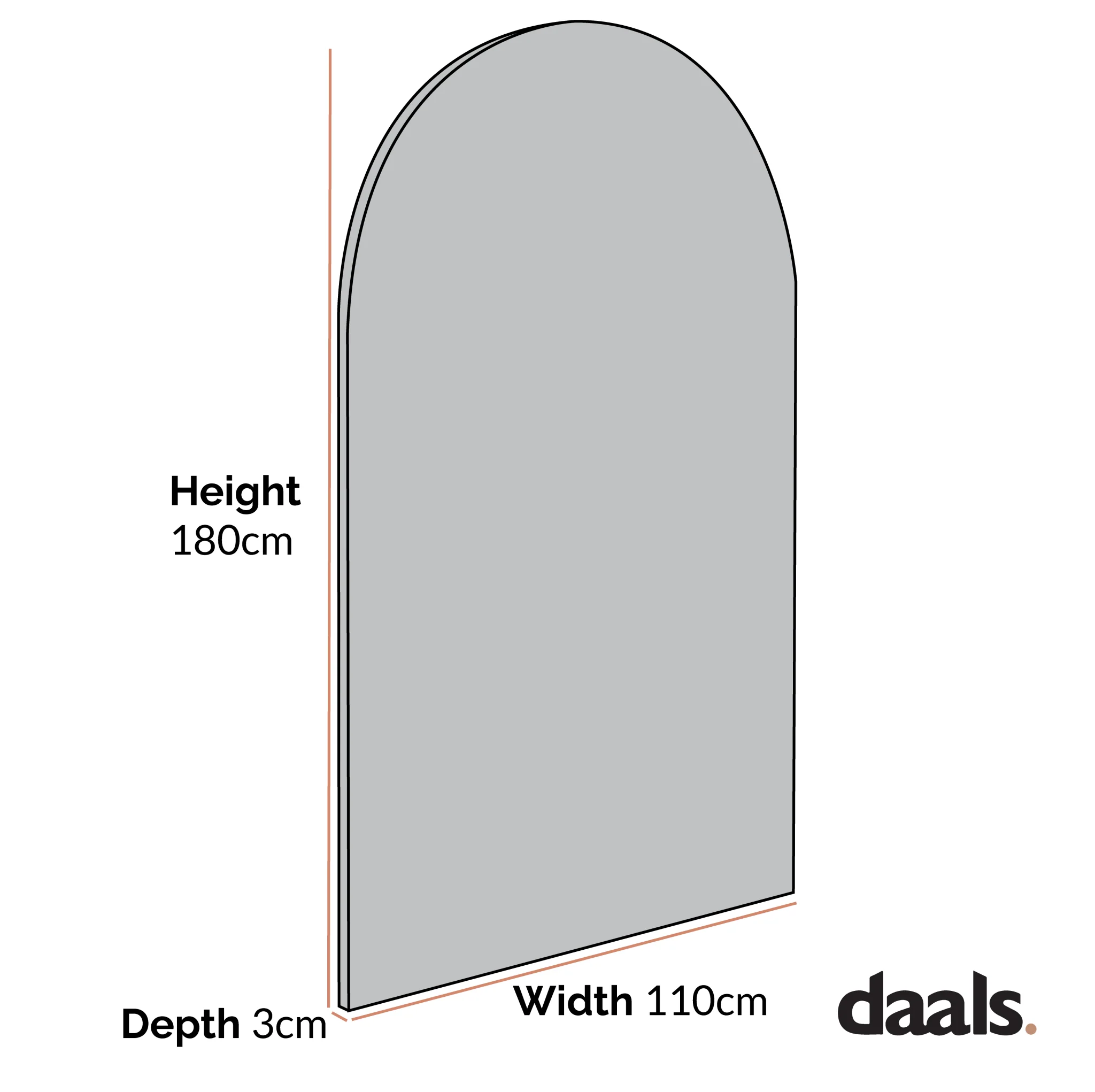 Eden Arched Full Length Metal Frame Mirror 180 x 110 cm, Black - Image 5