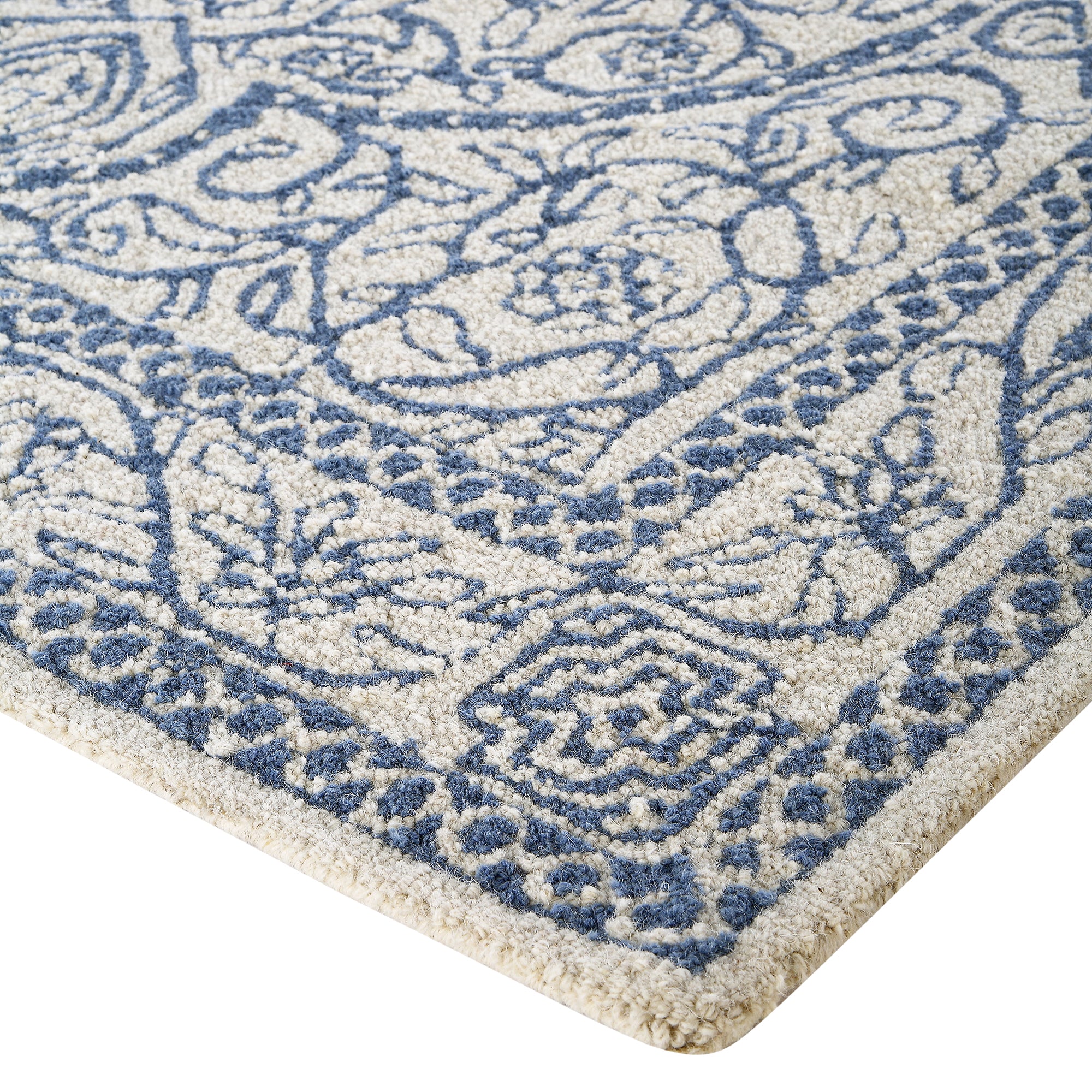 Eden Blue Leaf Traditional Hand Tufted Wool Rug - Image 7