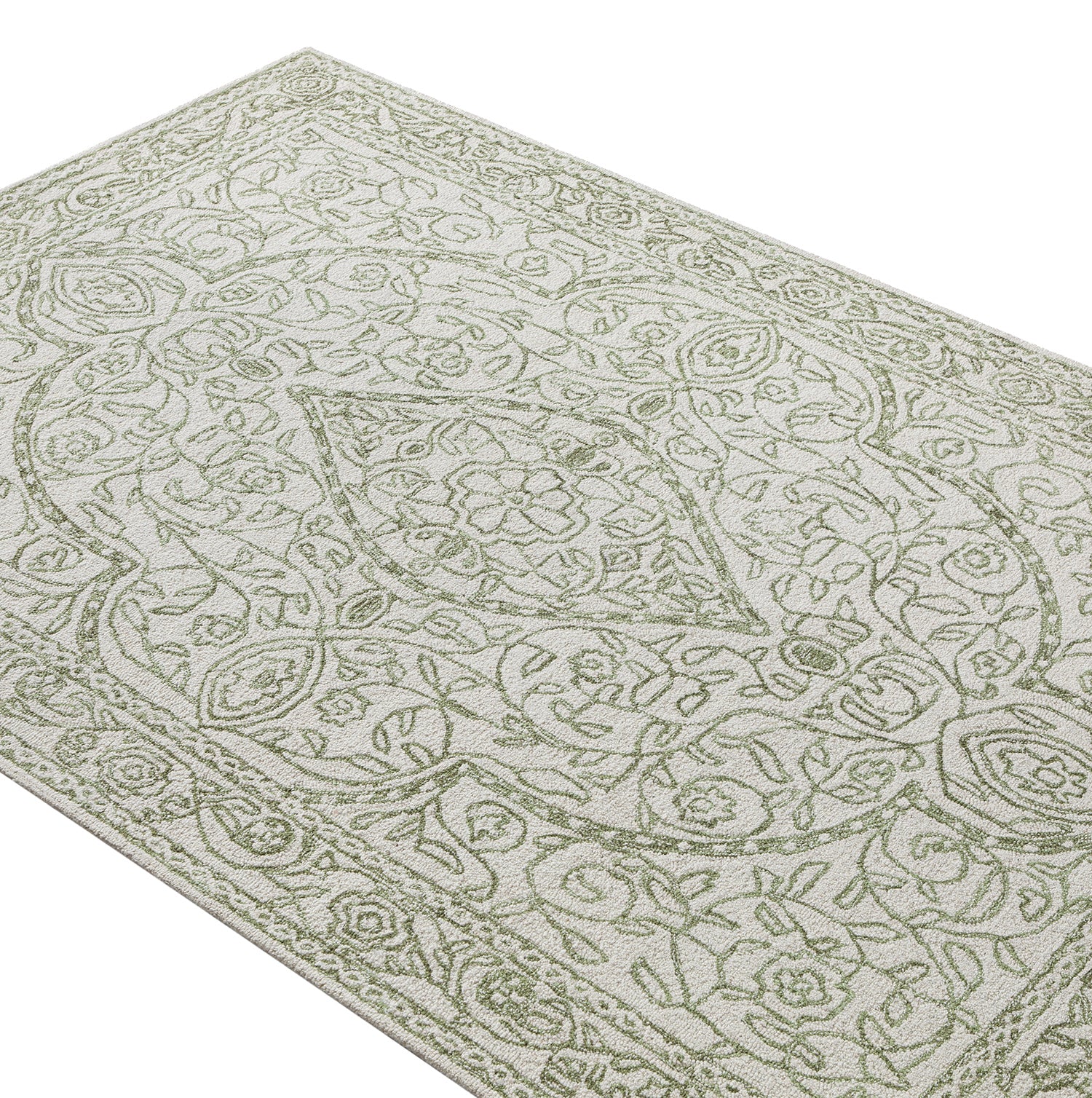 Eden Green Leaf Traditional Hand Tufted Wool Rug - Image 2