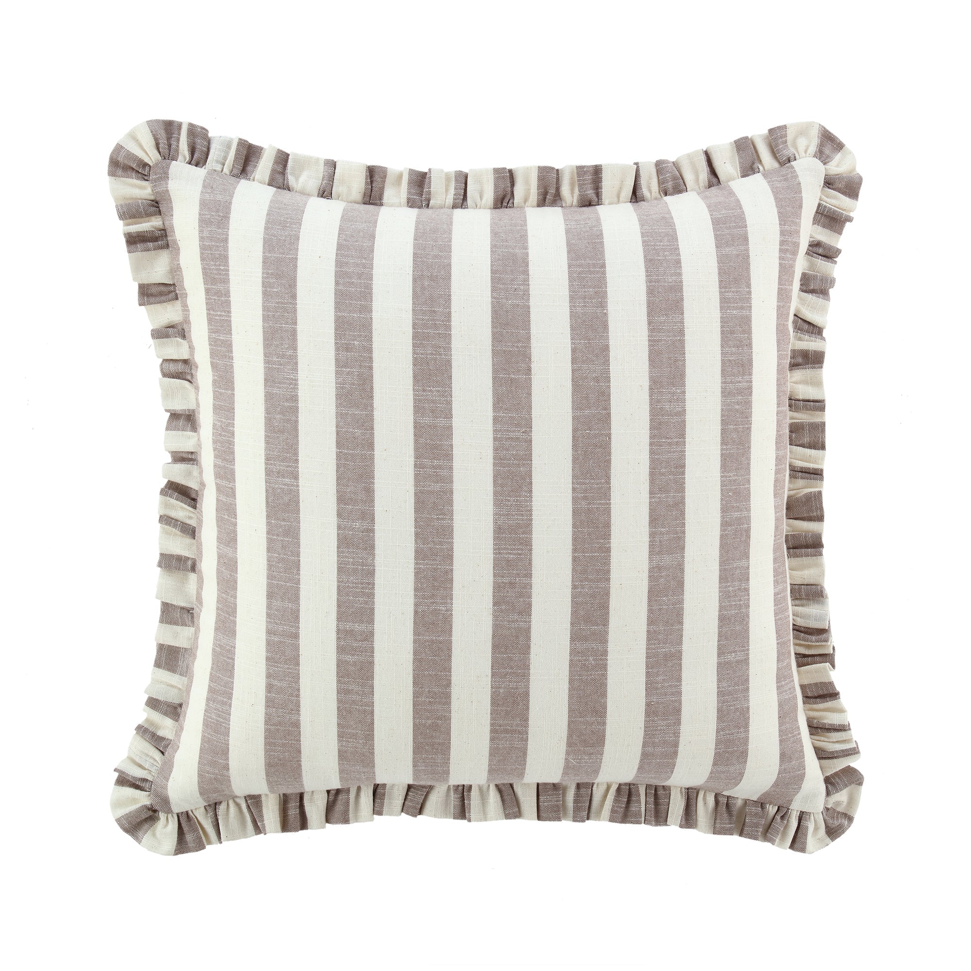 Edith Reversible Linen Blend Beige Striped Frill Cushion - Image 3
