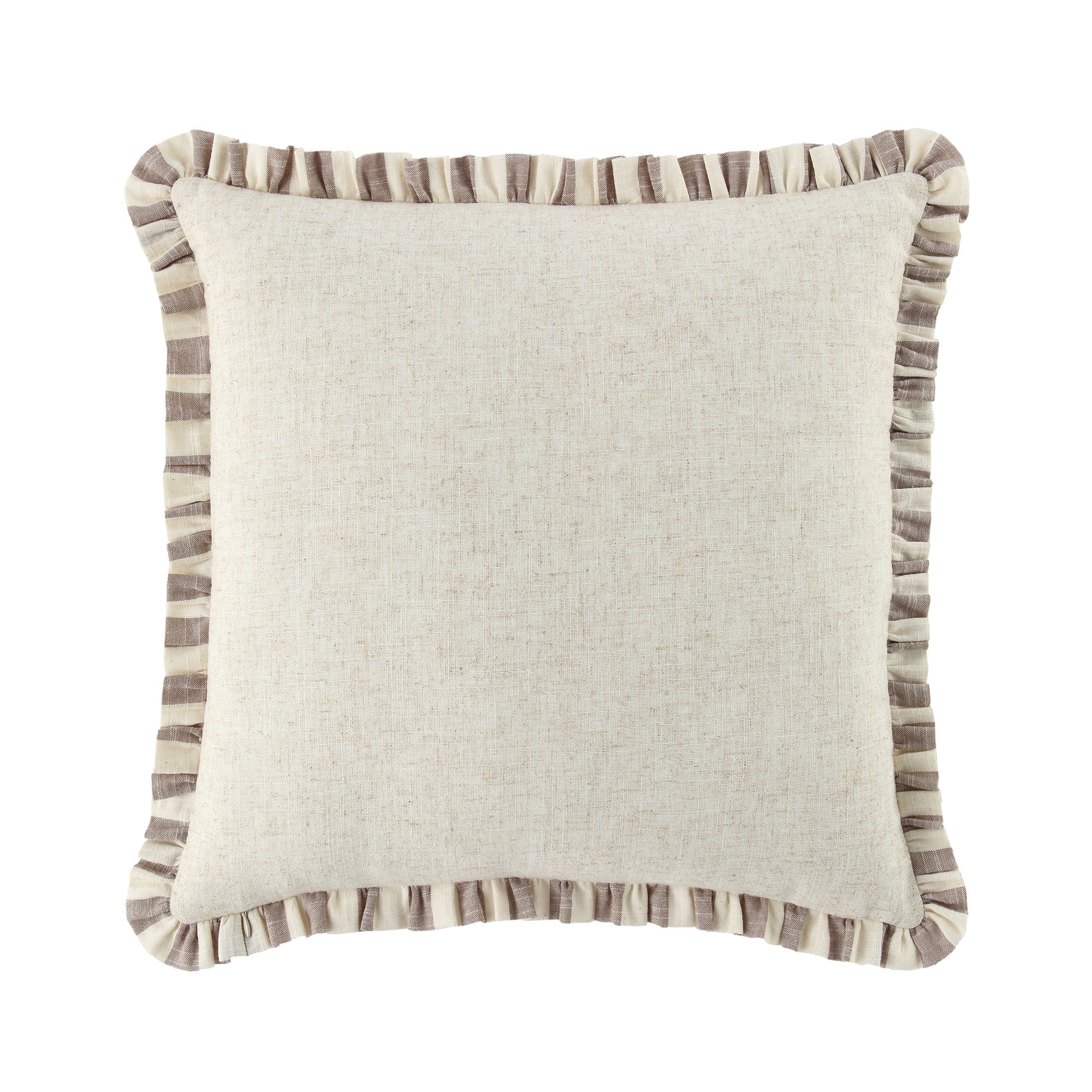Edith Reversible Linen Blend Beige Striped Frill Cushion - Image 4