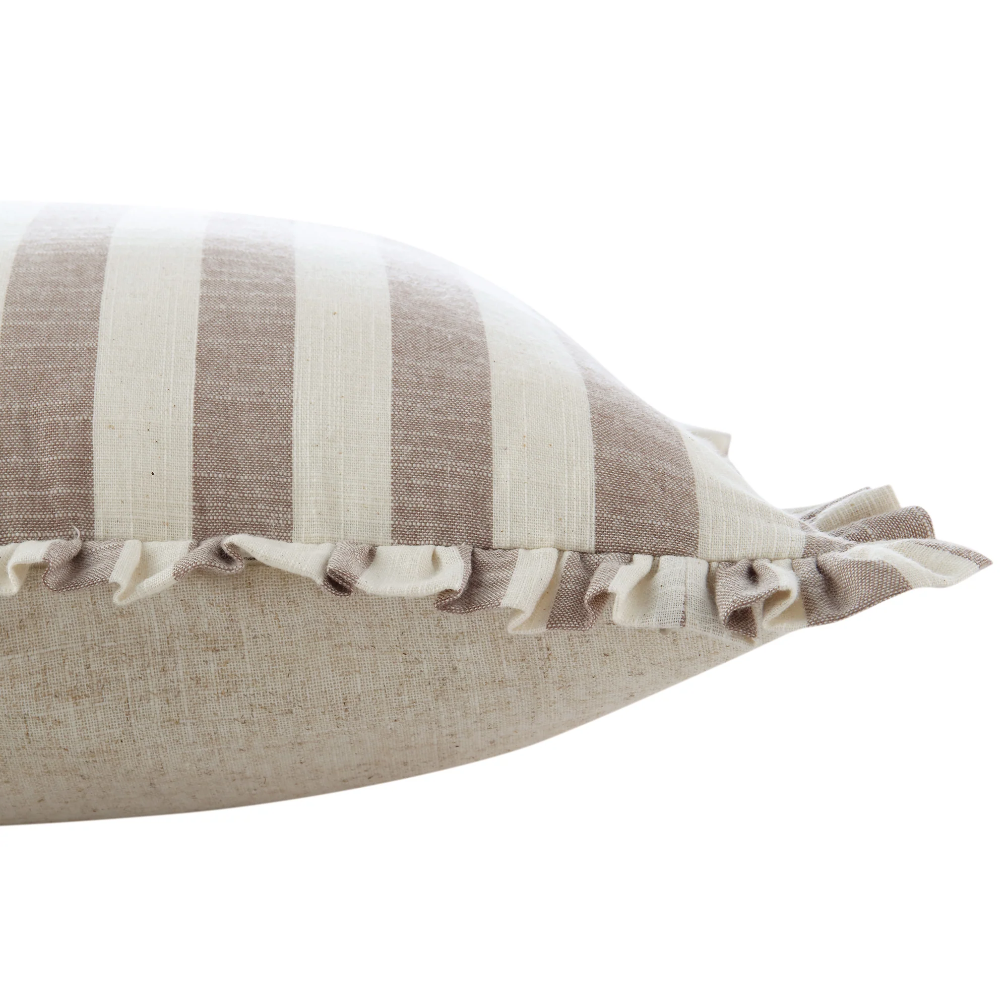 Edith Reversible Linen Blend Beige Striped Frill Cushion - Image 5