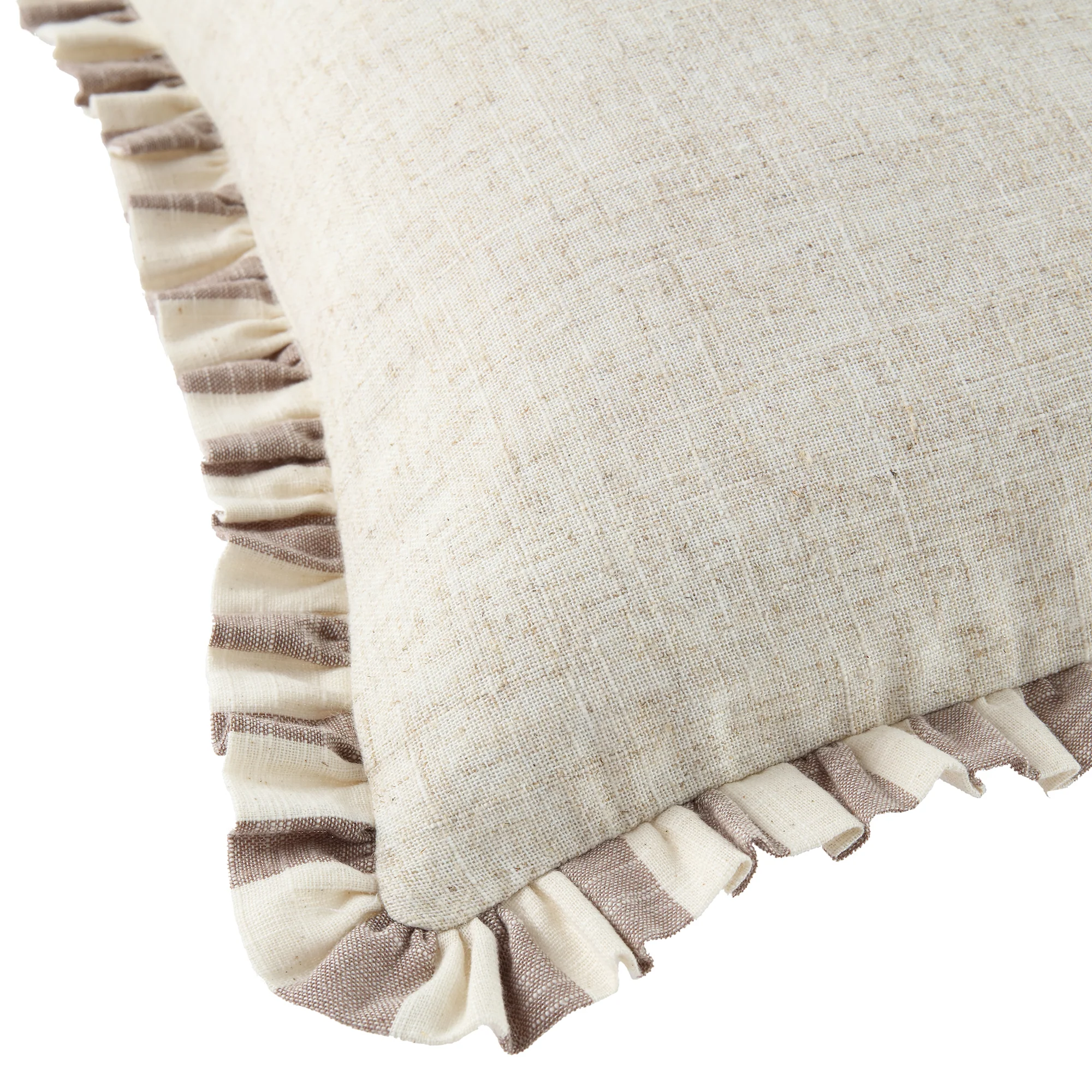 Edith Reversible Linen Blend Beige Striped Frill Cushion - Image 7