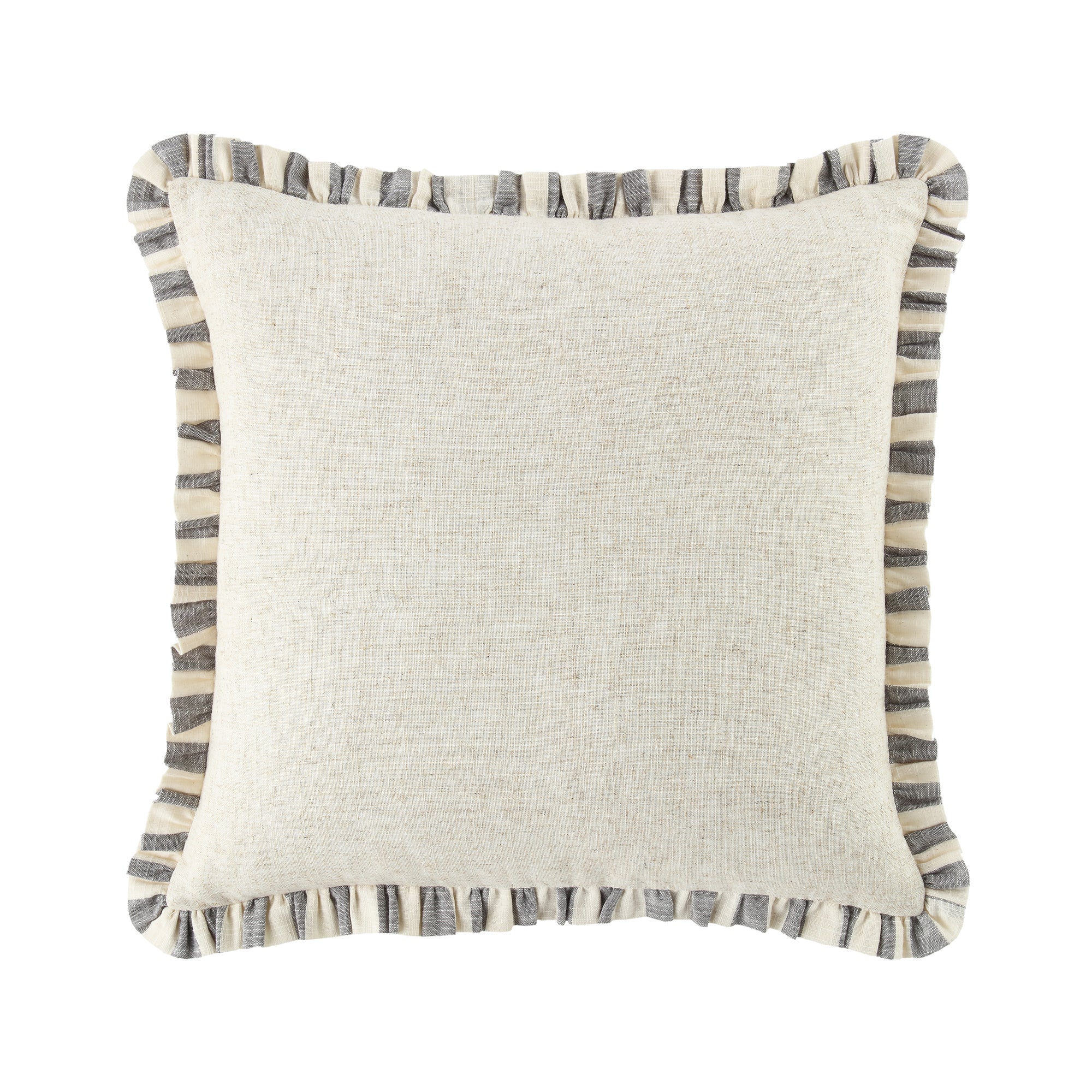 Edith Reversible Linen Blend Faded Denim Blue Striped Frill Cushion - Image 4