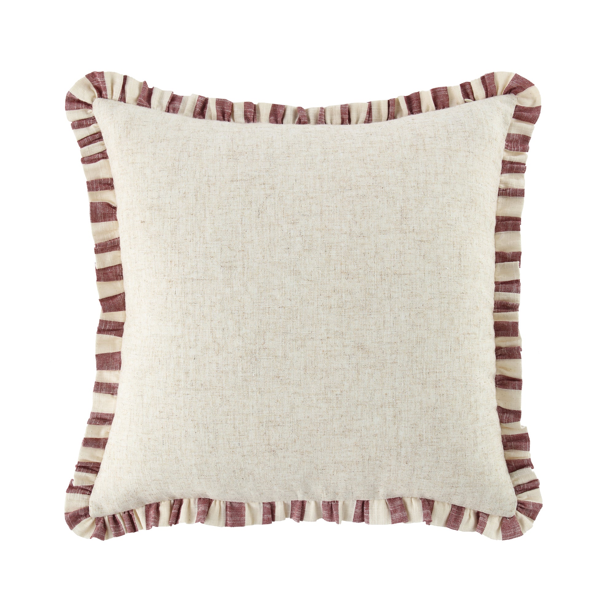Edith Reversible Linen Blend Red Striped Frill Cushion - Image 2