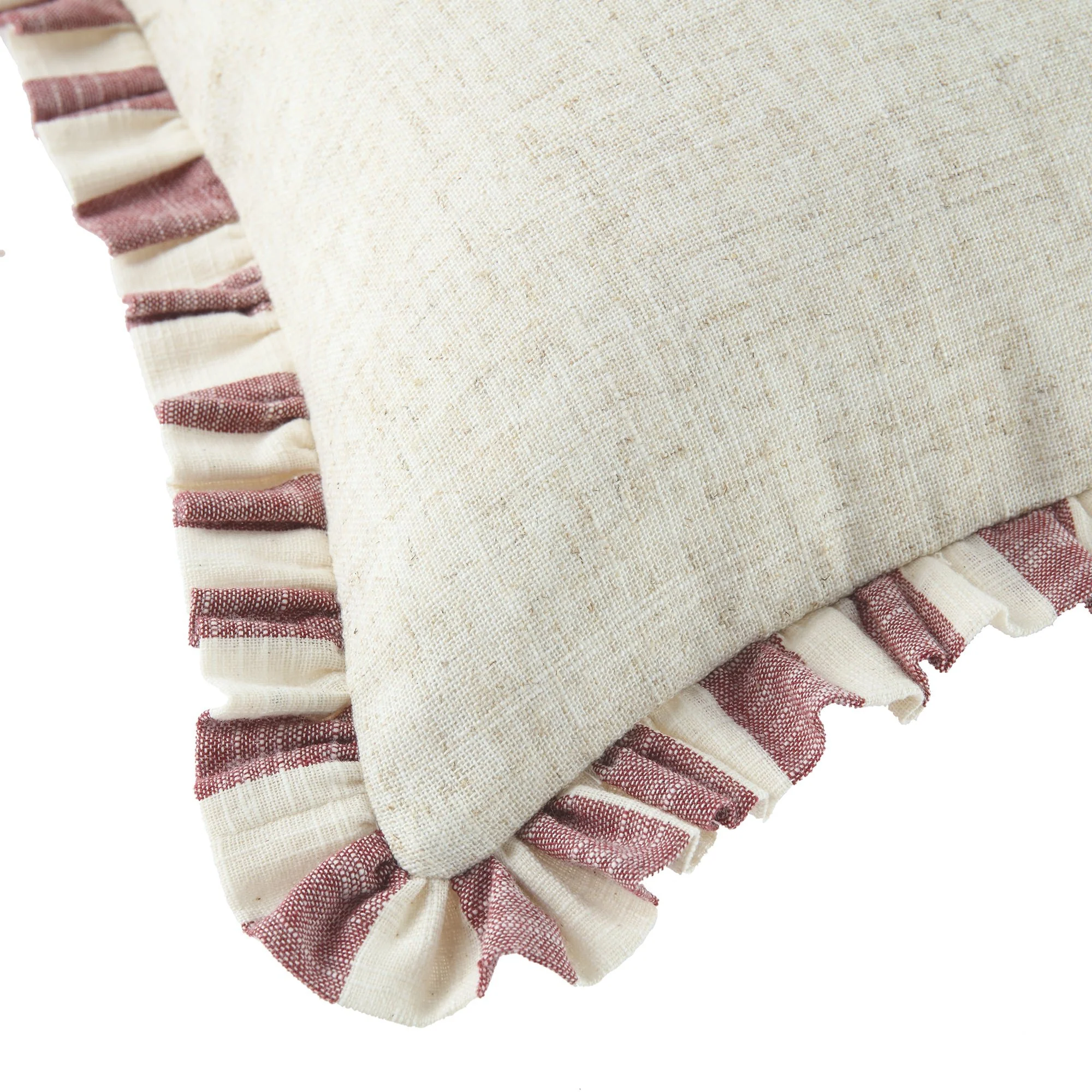 Edith Reversible Linen Blend Red Striped Frill Cushion - Image 5