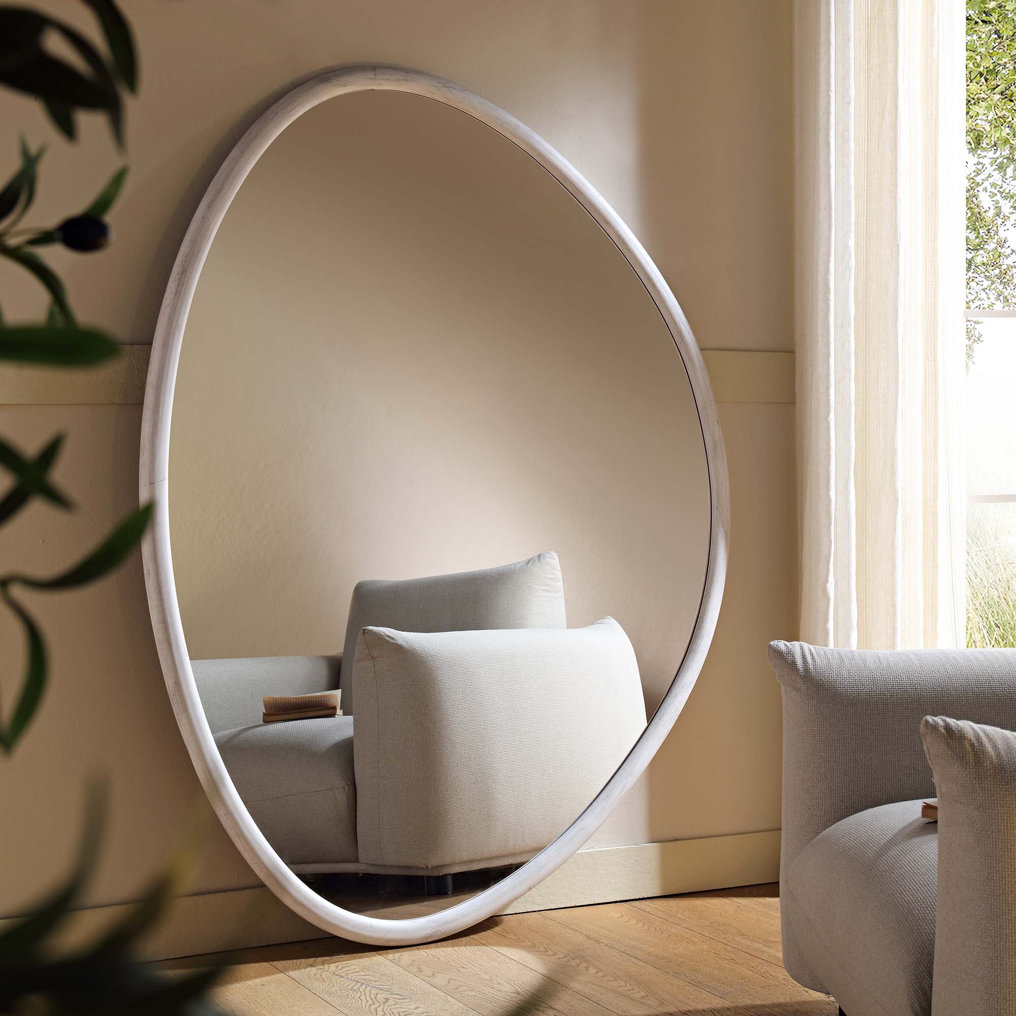 Edo Irregular Pebble Large Wooden Mirror 160 x 120 cm, Washed White - Image 2