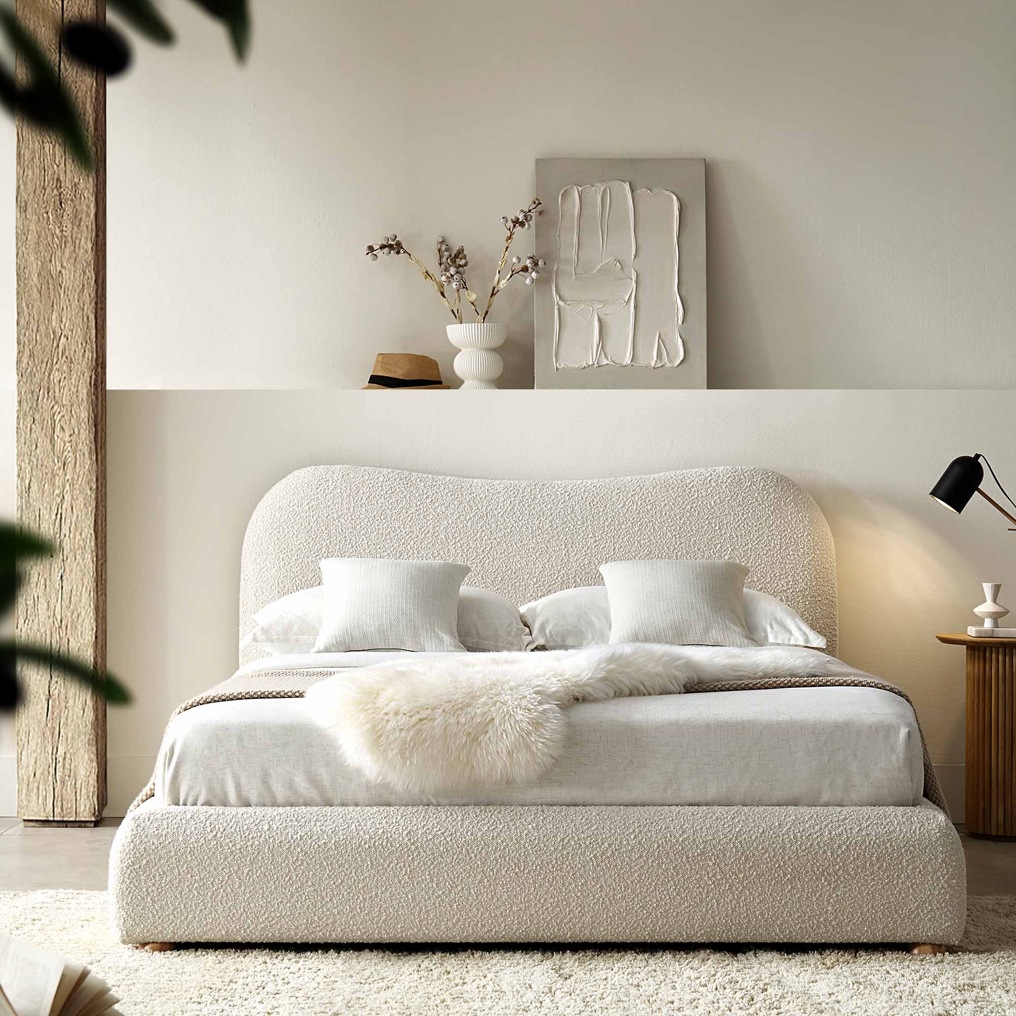 Egerie Curved Headboard Beige Boucle Ottoman Storage Bed - Image 2