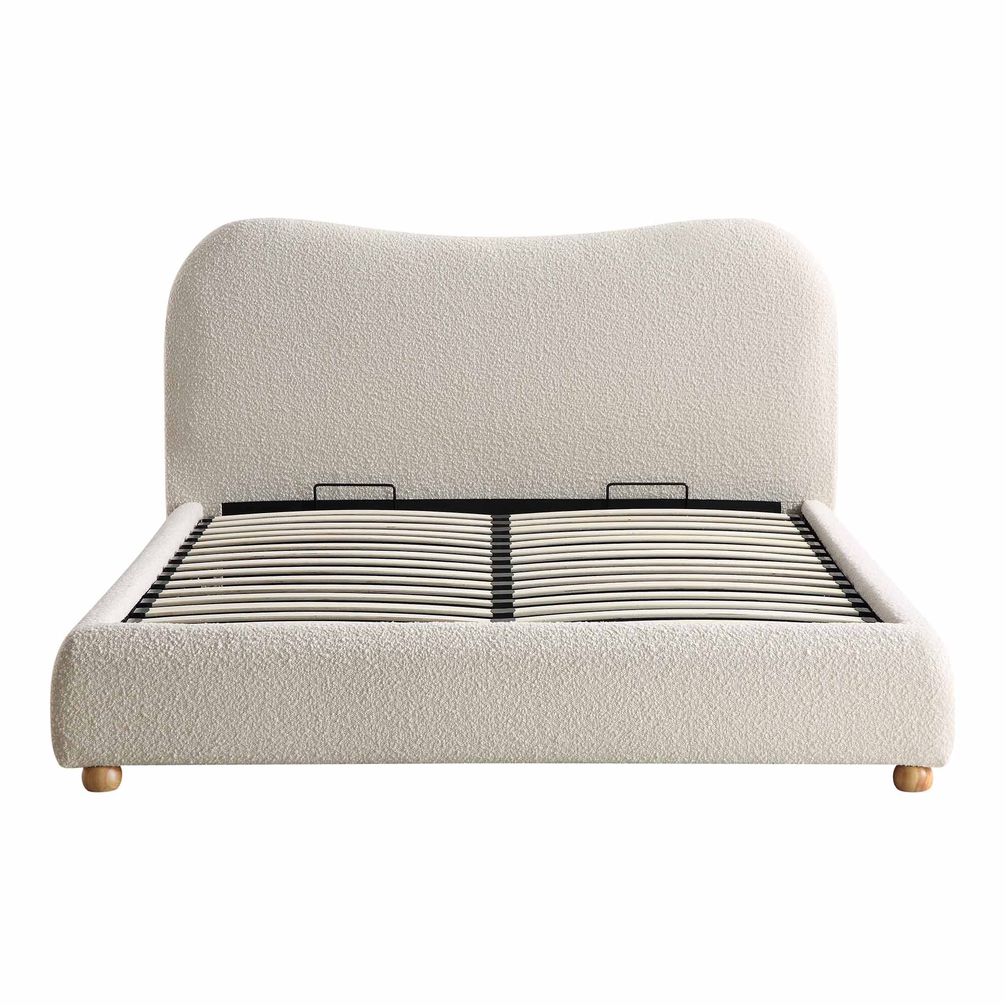 Egerie Curved Headboard Beige Boucle Ottoman Storage Bed - Image 4