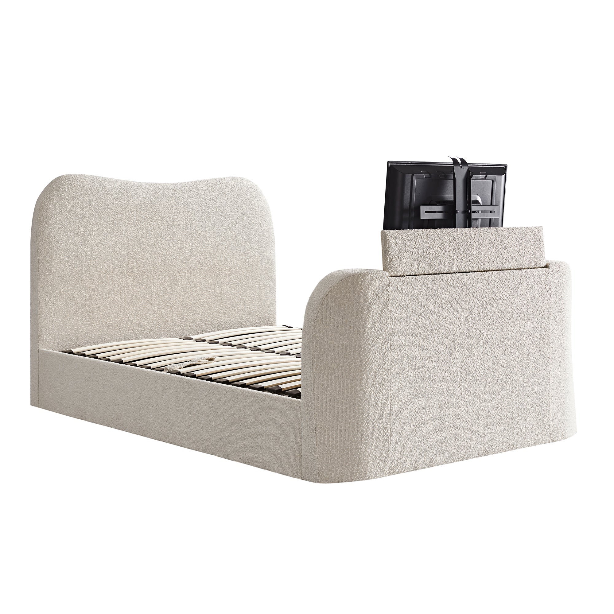 Egerie Curved Headboard Beige Boucle Ottoman TV Bed - Image 12